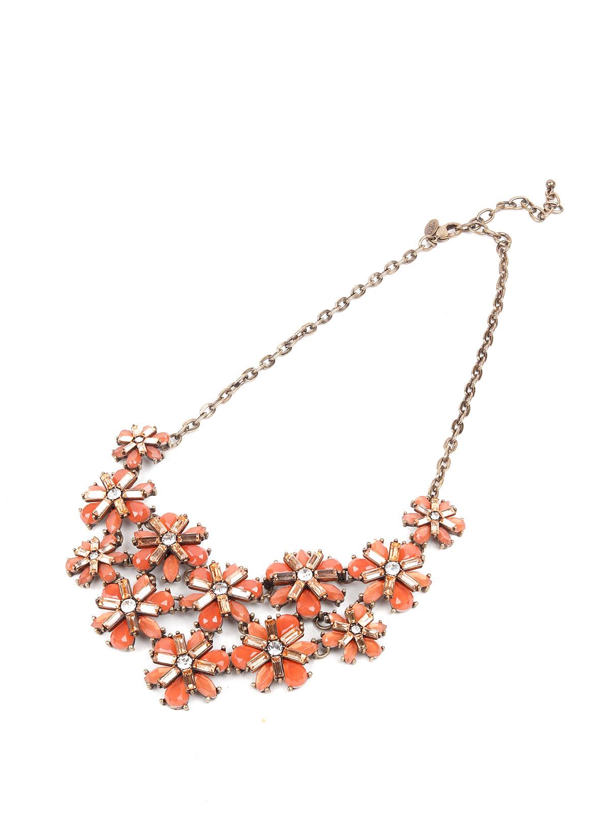 Women's Floral Studded Orange Necklac