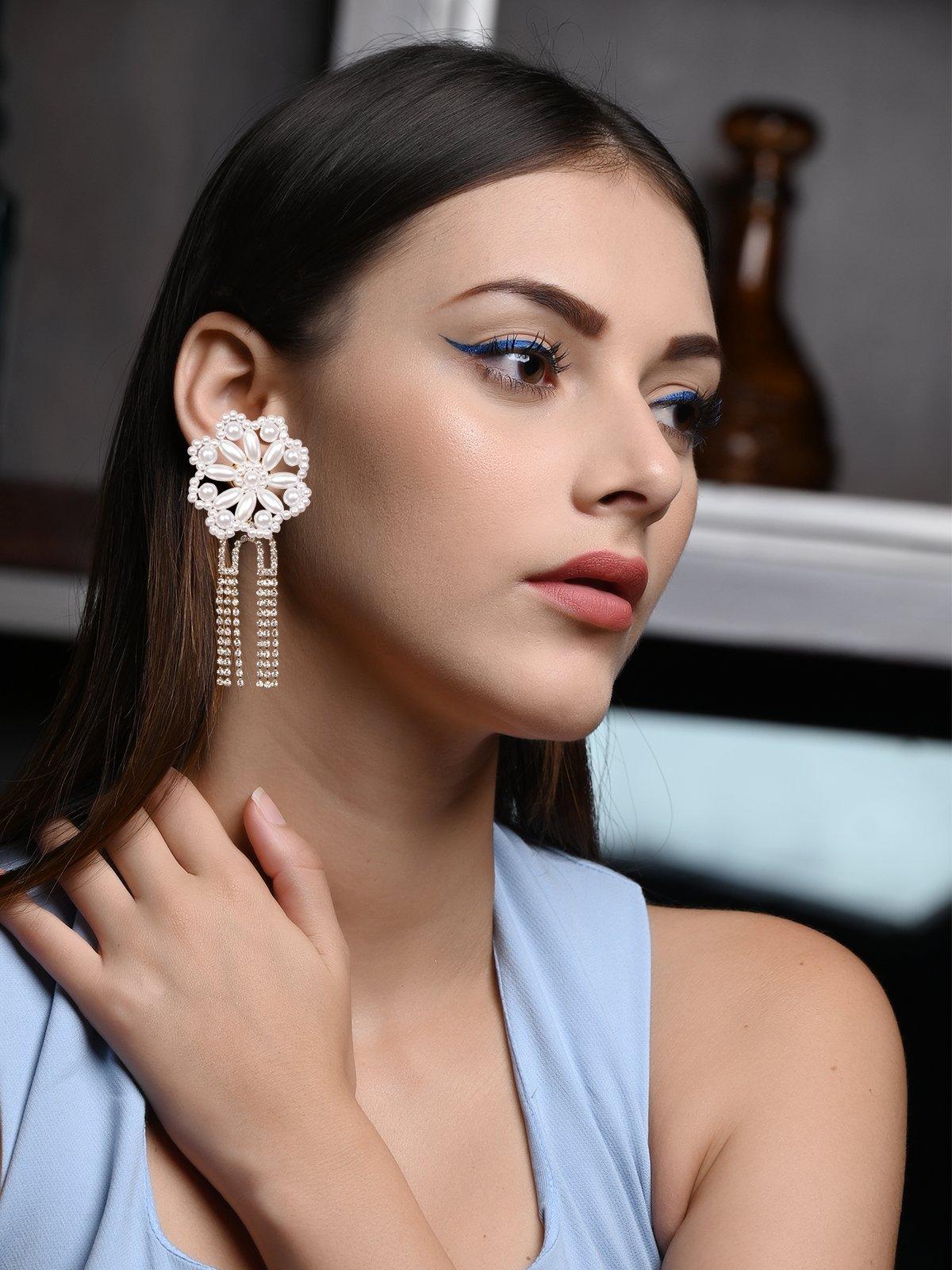 Women's Floral Studded Statement Earring