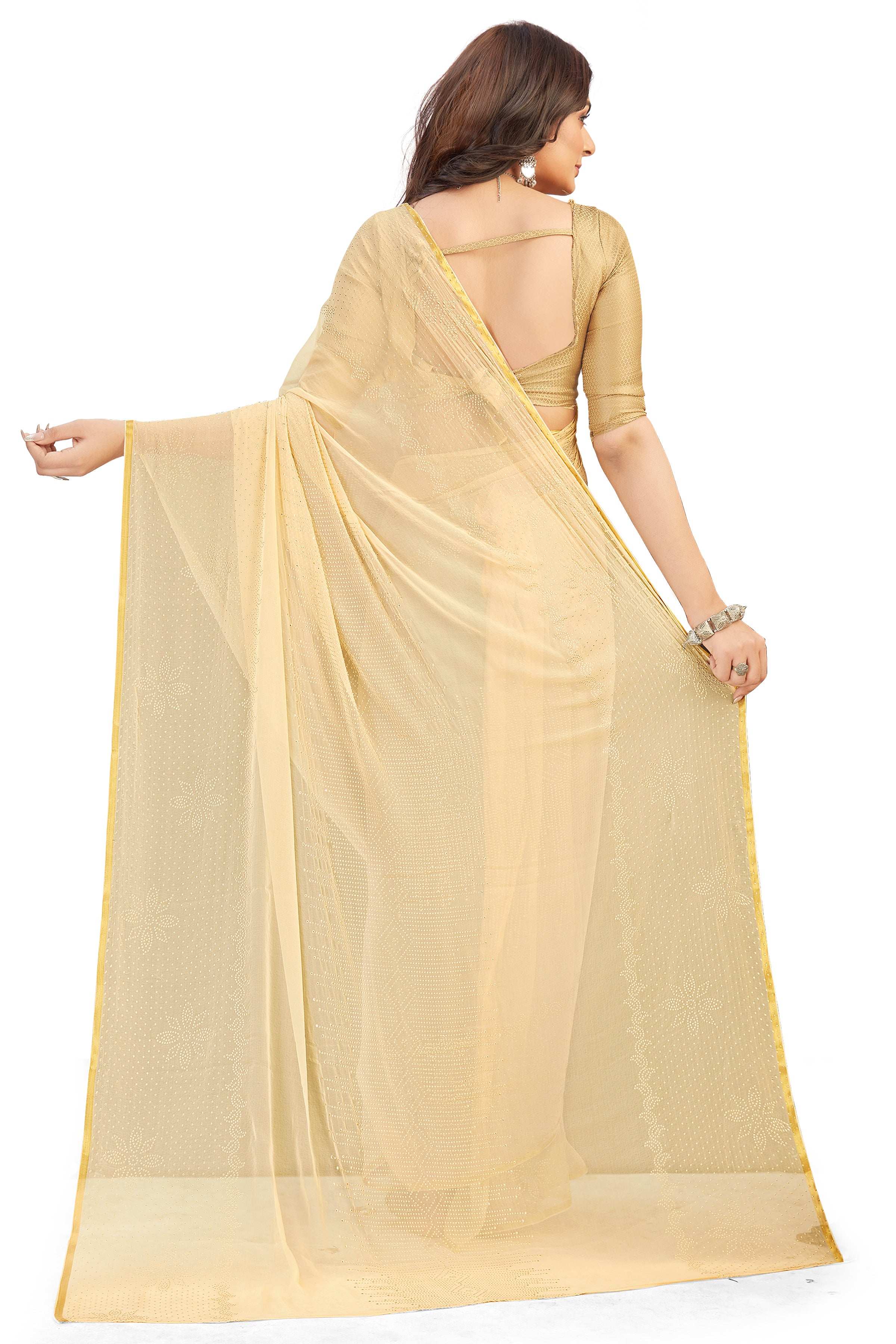 Women's Bandhani Daily Wear Chiffon Sari With Blouse Piece (Chiku) - NIMIDHYA