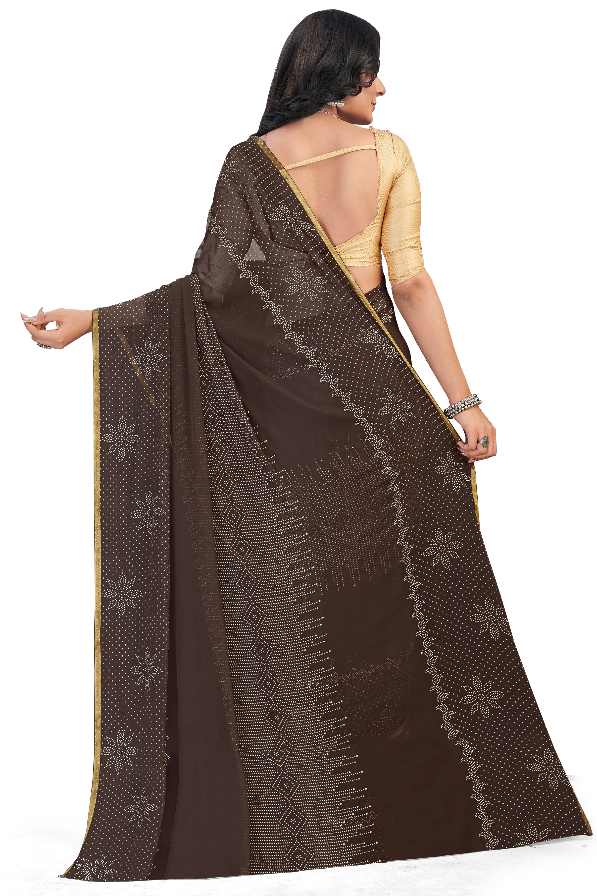 Women's Bandhani Daily Wear Chiffon Sari With Blouse Piece (Coffee Brown) - NIMIDHYA