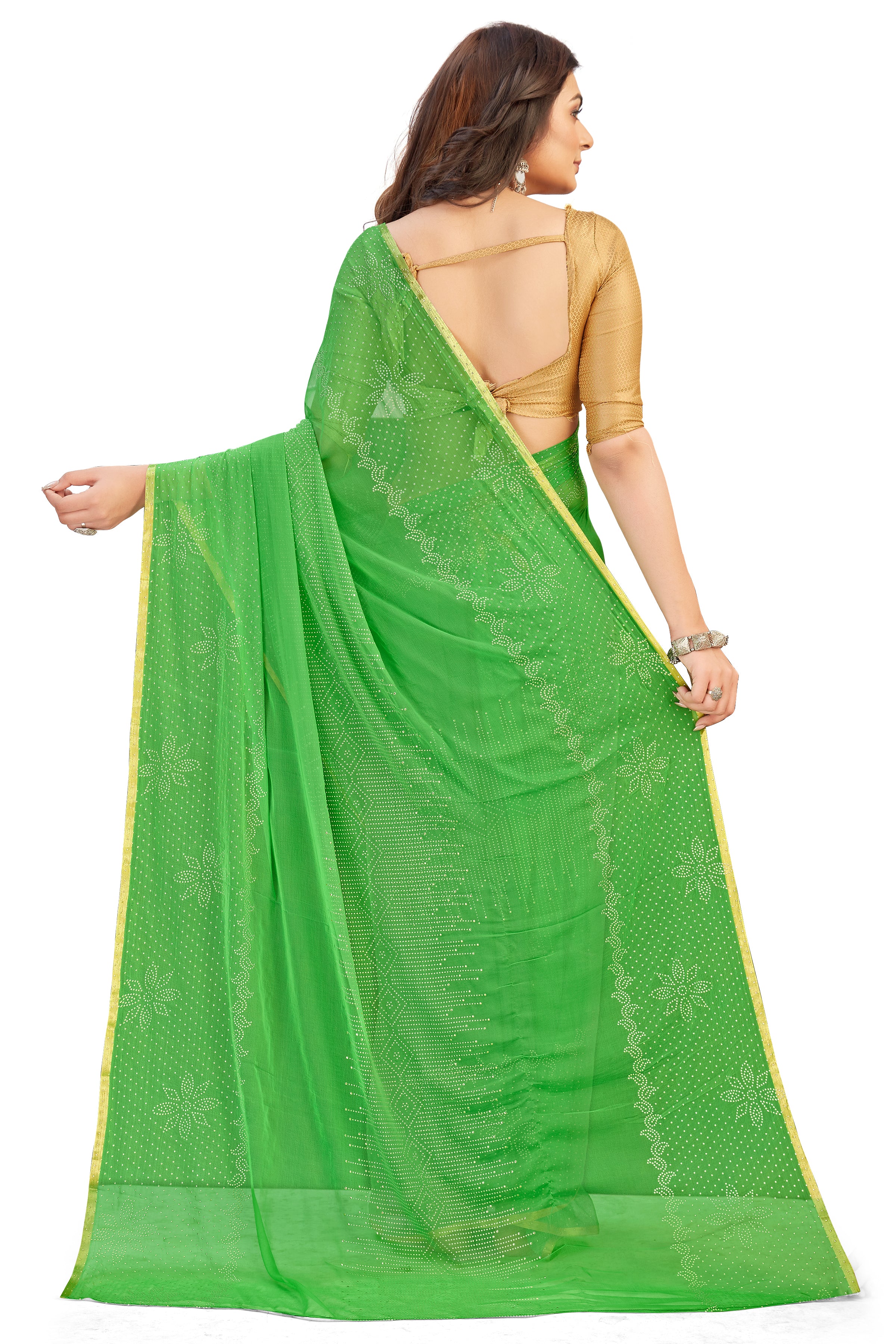 Women's Bandhani Daily Wear Chiffon Sari With Blouse Piece (Light Green) - NIMIDHYA