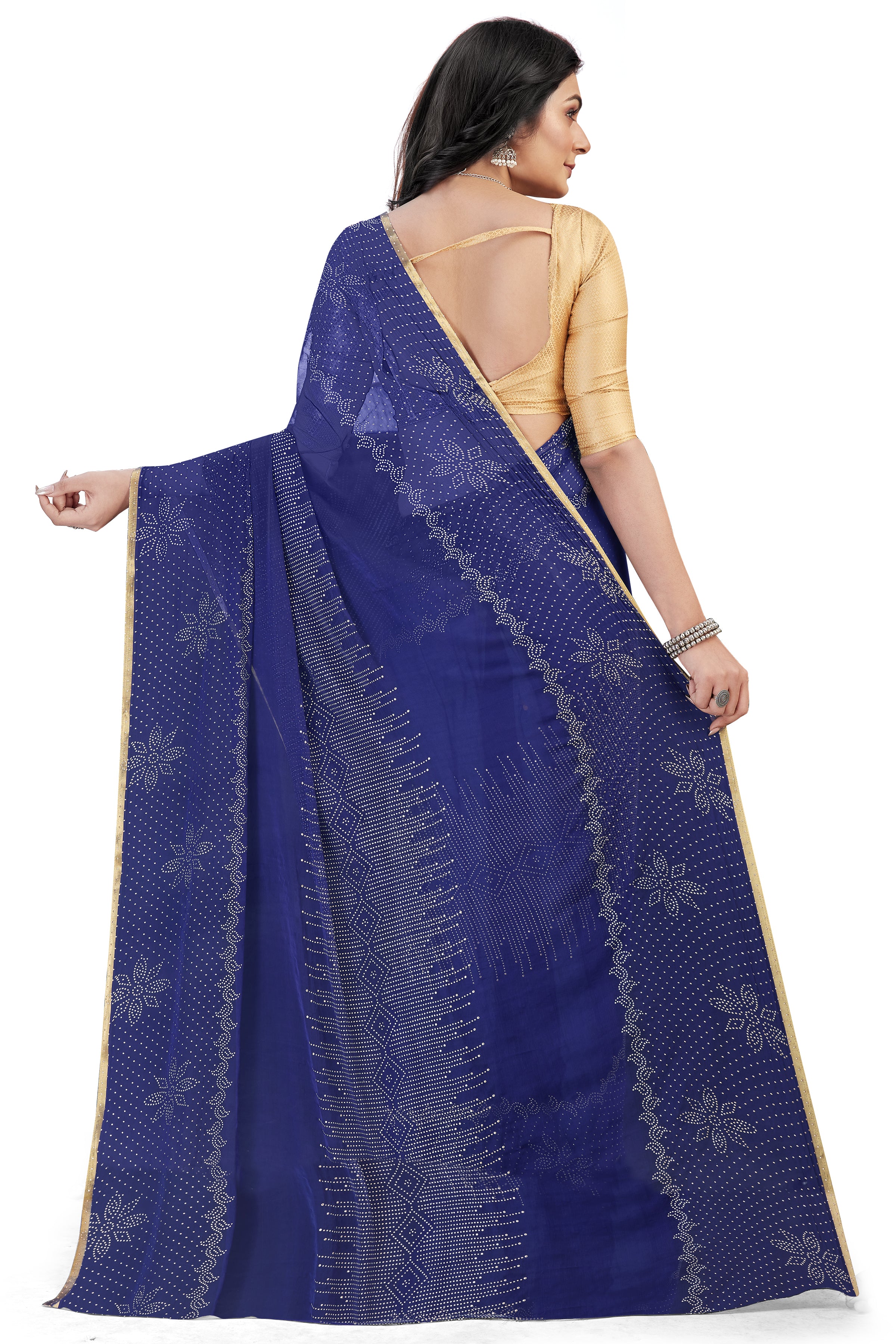 Women's Bandhani Daily Wear Chiffon Sari With Blouse Piece (Navy Blue) - NIMIDHYA
