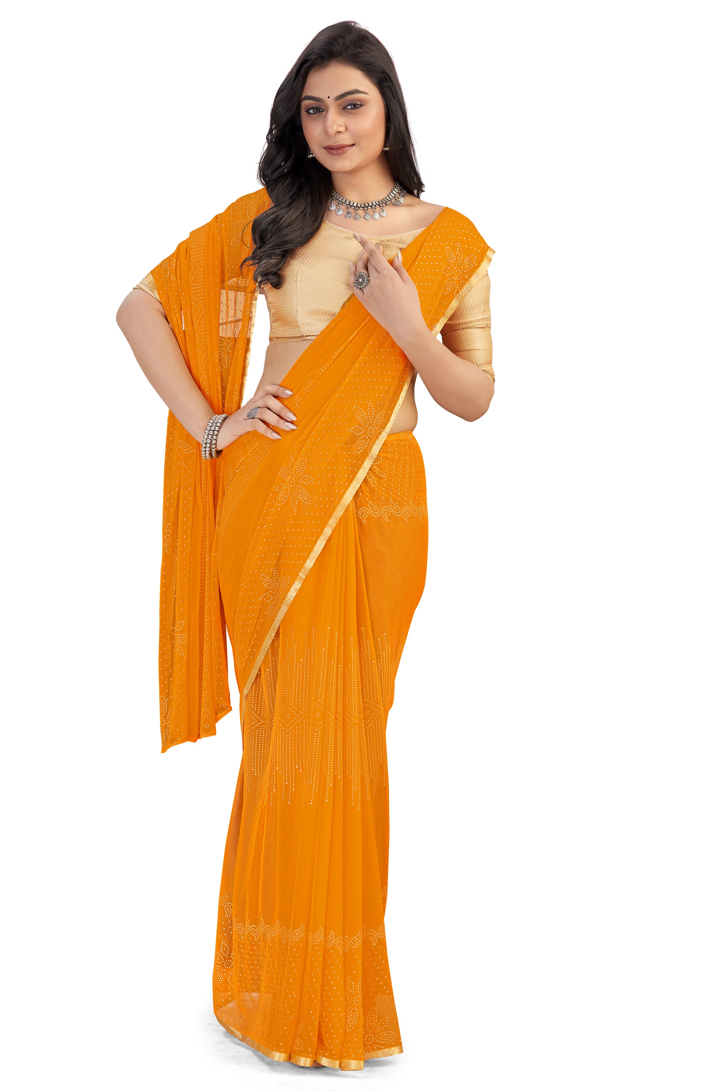 Women's Bandhani Daily Wear Chiffon Sari With Blouse Piece (Orange) - NIMIDHYA