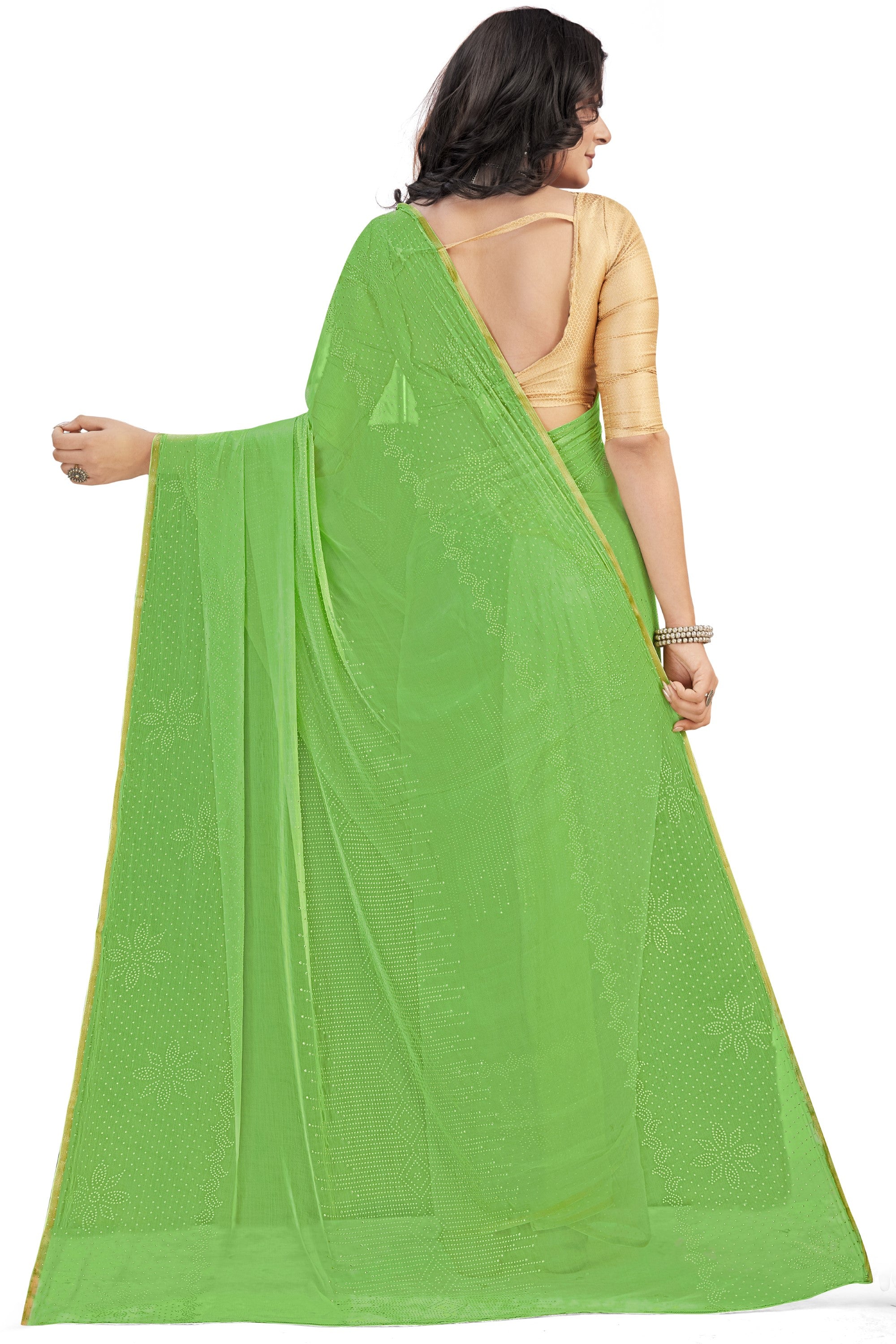 Women's Bandhani Daily Wear Chiffon Sari With Blouse Piece (Parrot Green) - NIMIDHYA