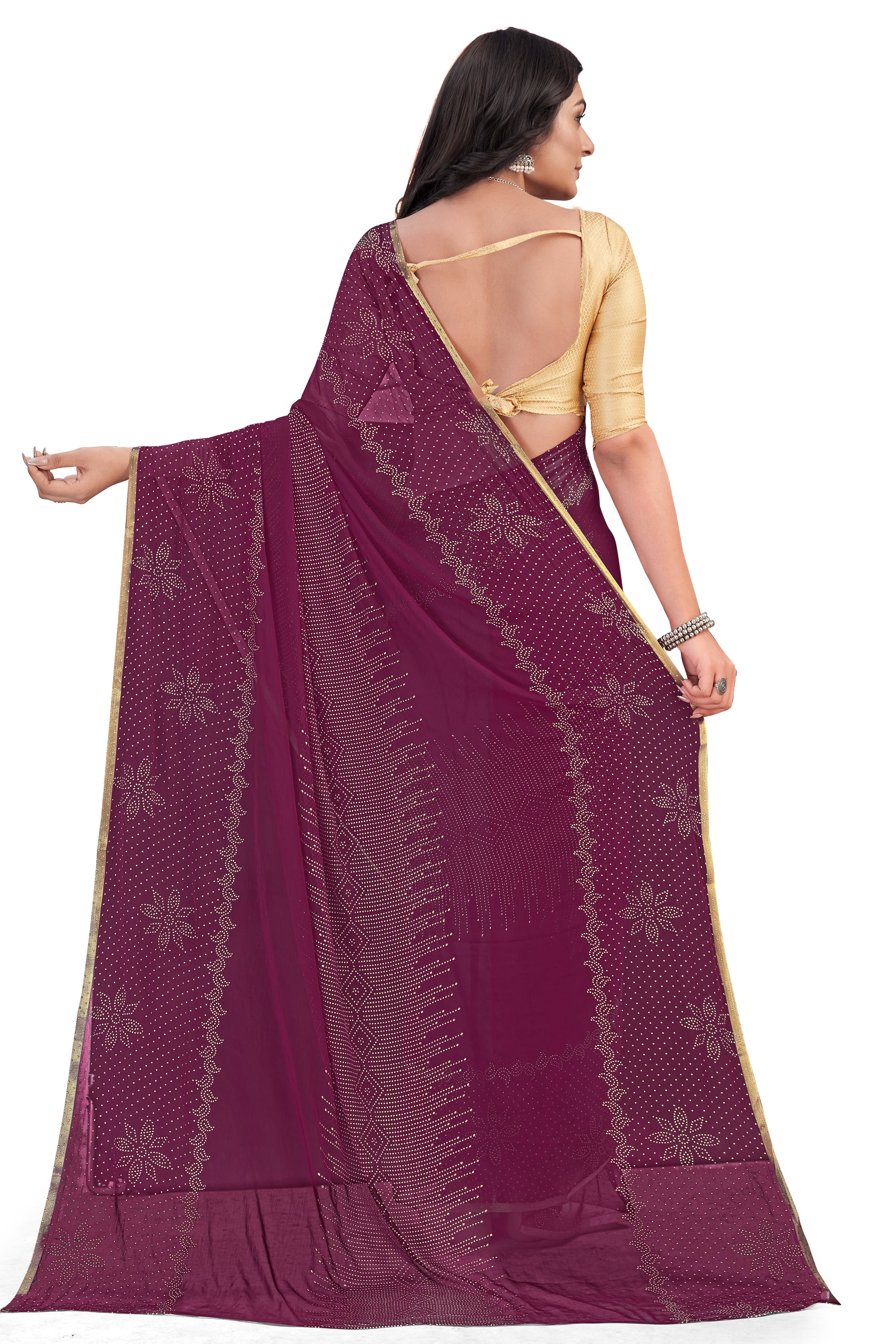 Women's Bandhani Daily Wear Chiffon Sari With Blouse Piece (Purple) - NIMIDHYA