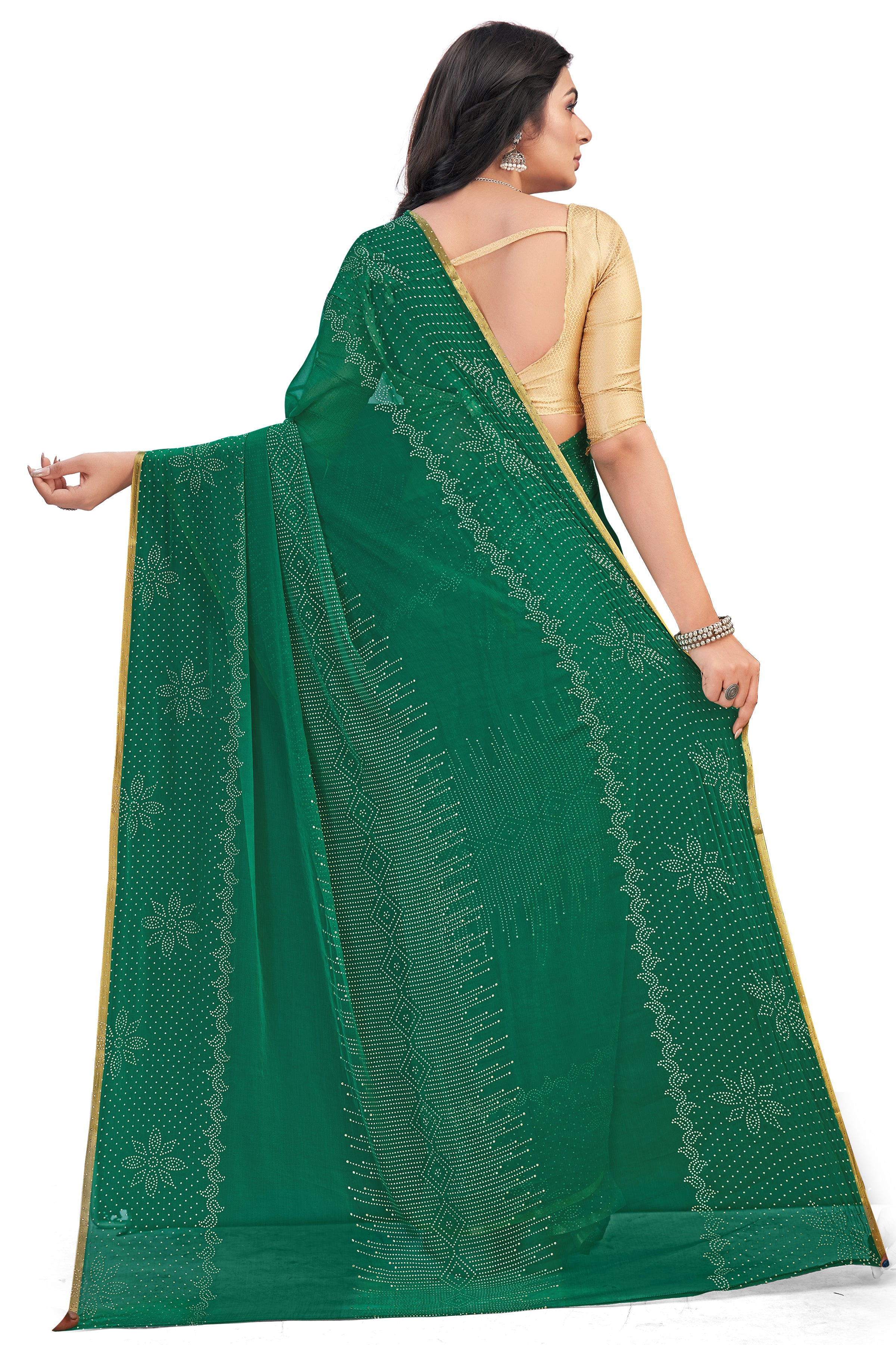 Women's Bandhani Daily Wear Chiffon Sari With Blouse Piece (Rama) - NIMIDHYA