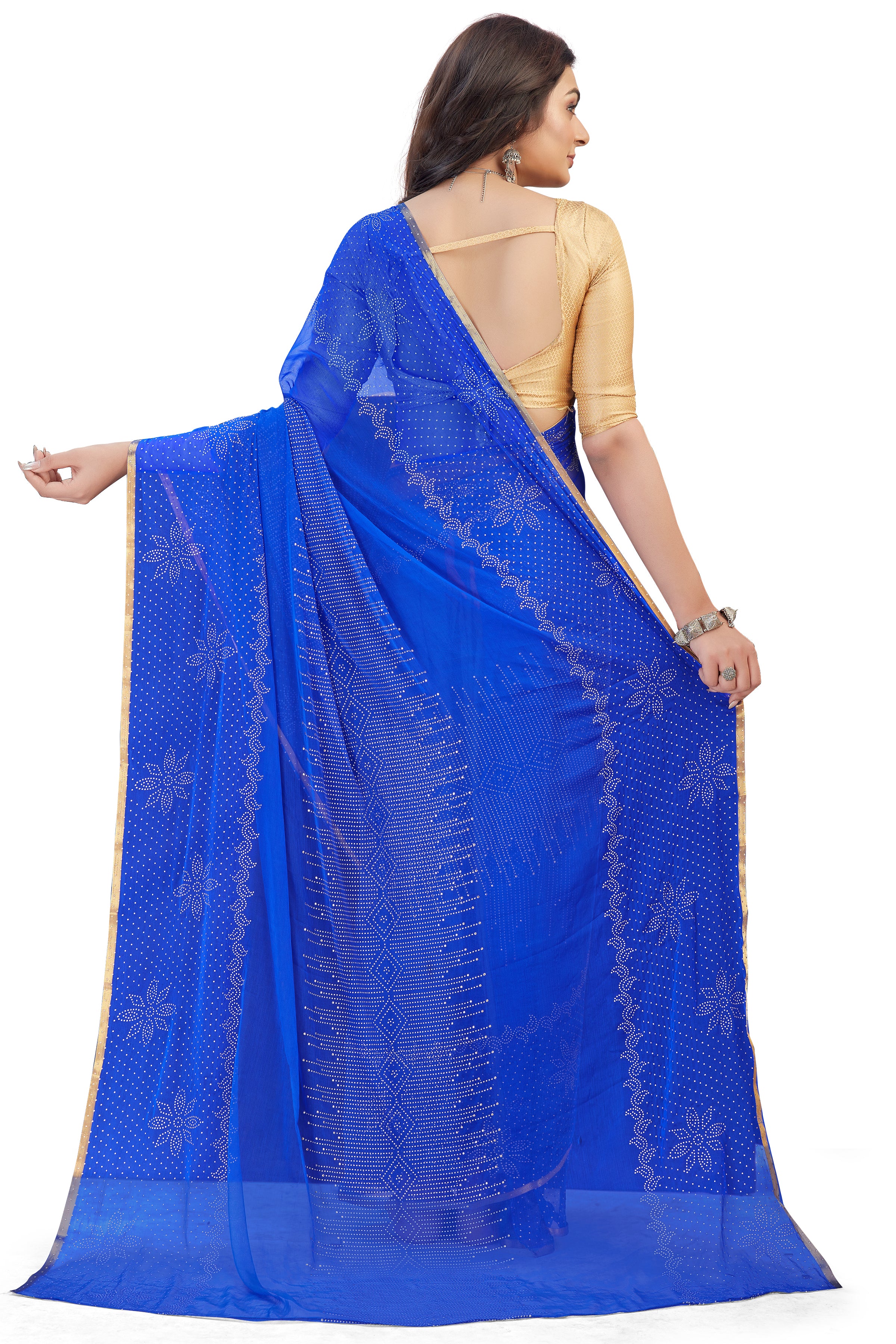 Women's Bandhani Daily Wear Chiffon Sari With Blouse Piece (Royal Blue) - NIMIDHYA