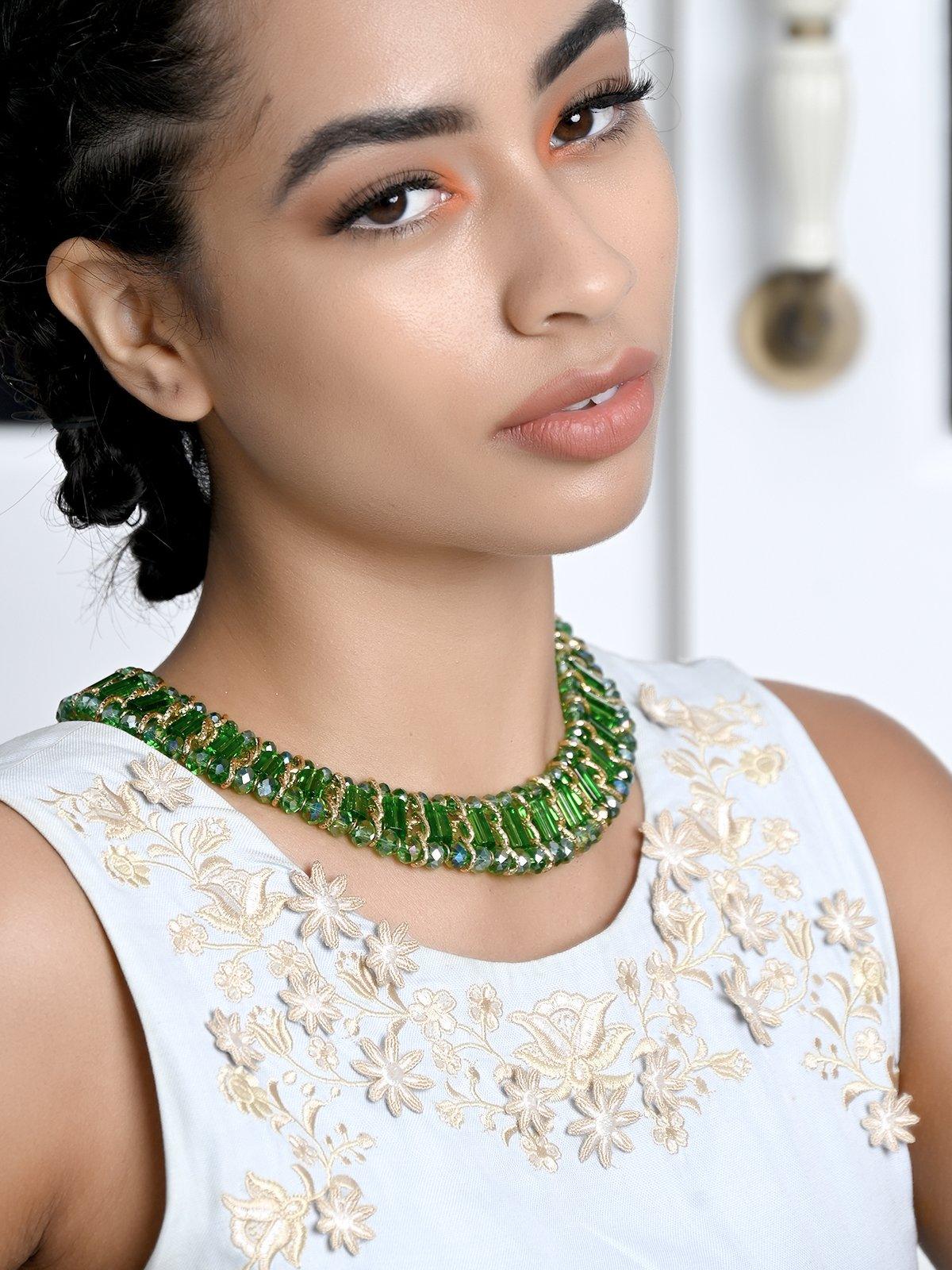 Women's Fluorescent Green Beaded Statement Necklac