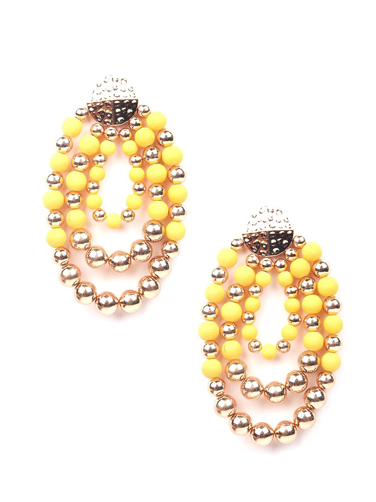 Women's Fresh Yellow And Gold Beaded Hoop Earring