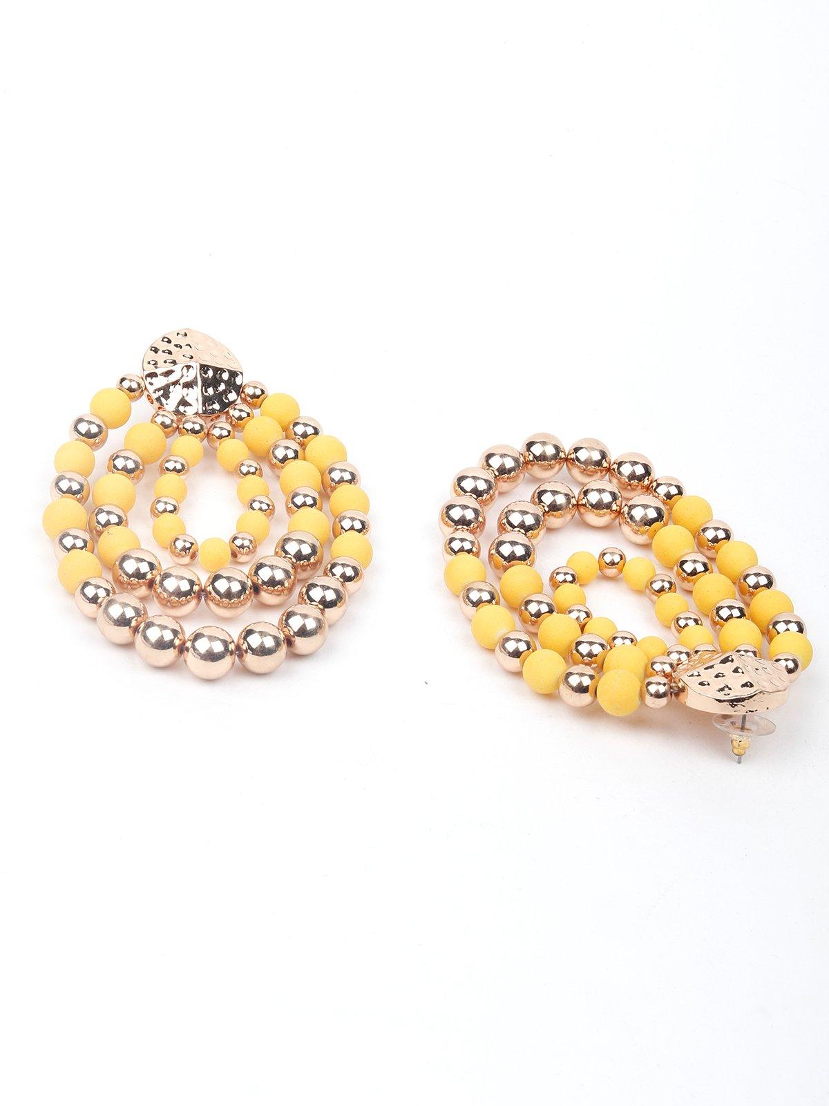 Women's Fresh Yellow And Gold Beaded Hoop Earring