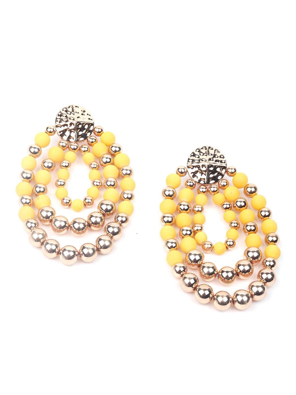 Women's Fresh Yellow And Gold Beaded Hoop Earring