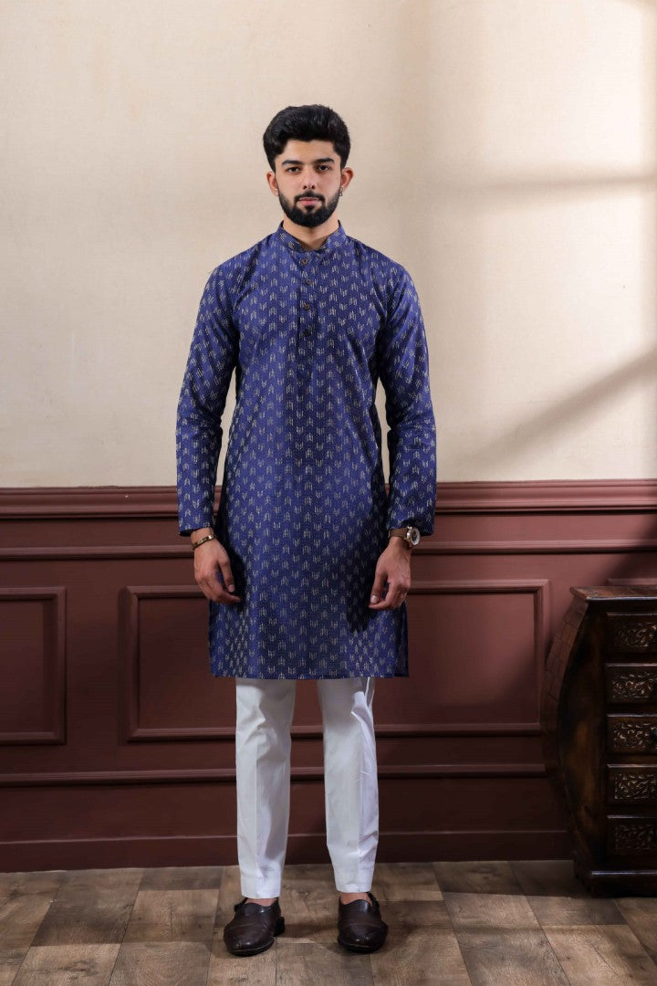 Men's Navy Cotton Solid Kurta Set - Panjari Store