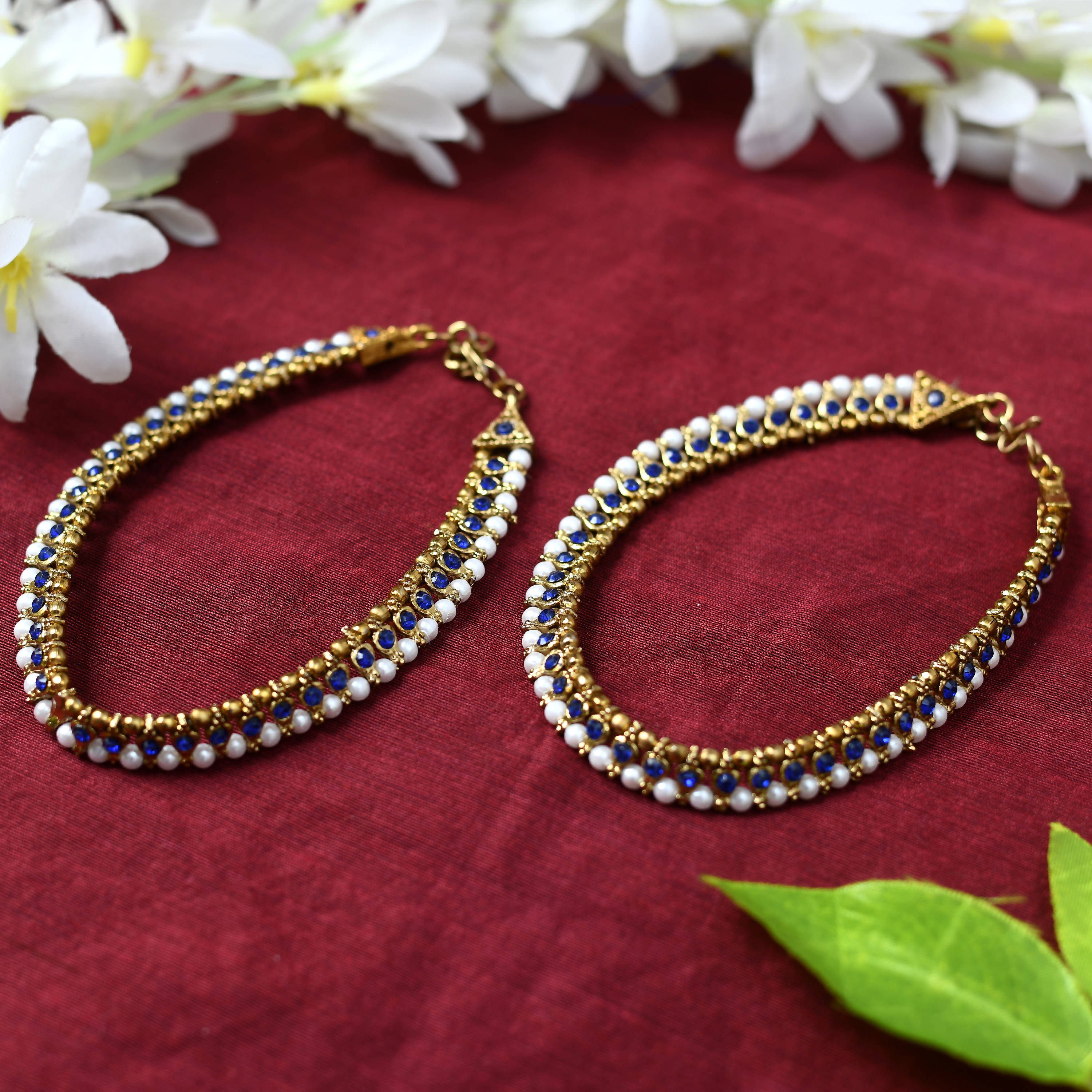 Johar Kamal Gold-Toned Kundan & Pearls Anklets for Women and Gir