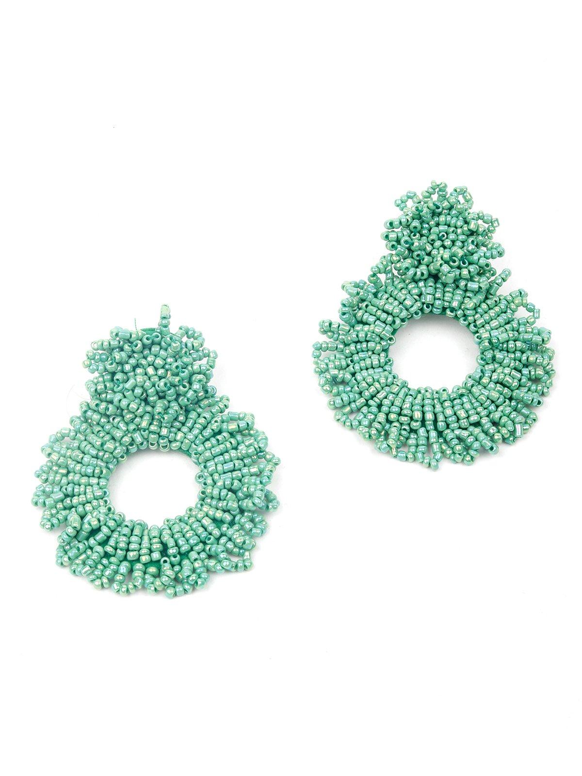 Women's Fully Beaded Green Hoop Earring