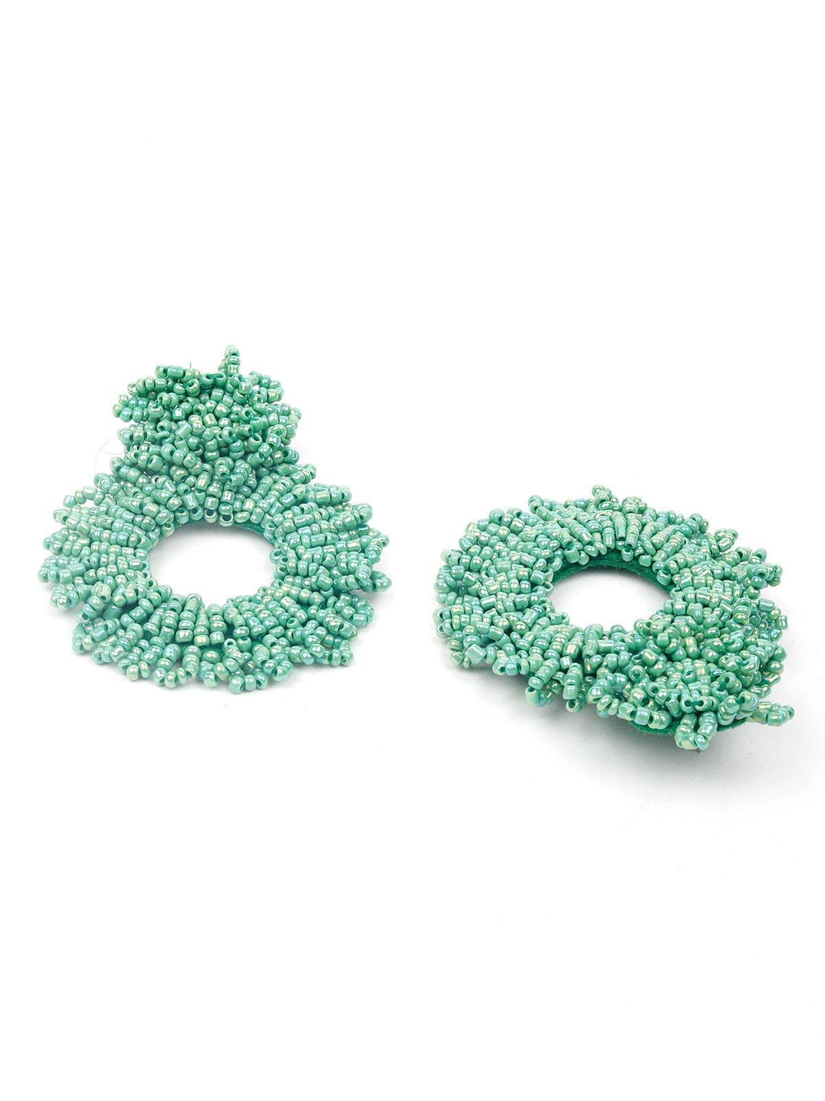 Women's Fully Beaded Green Hoop Earring