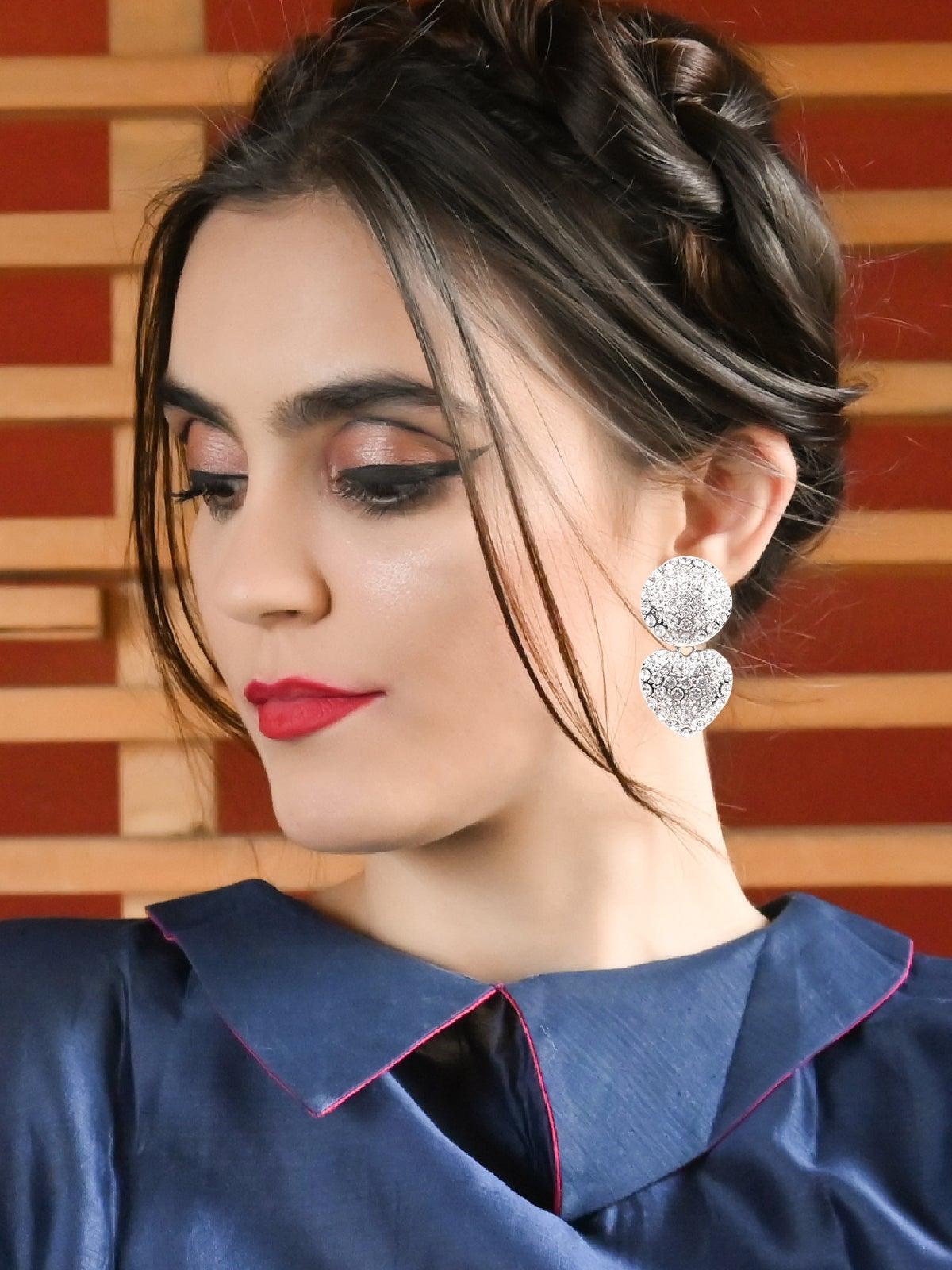 Women's Fully Studded Rounded And Heart-Shaped Crystal Earring