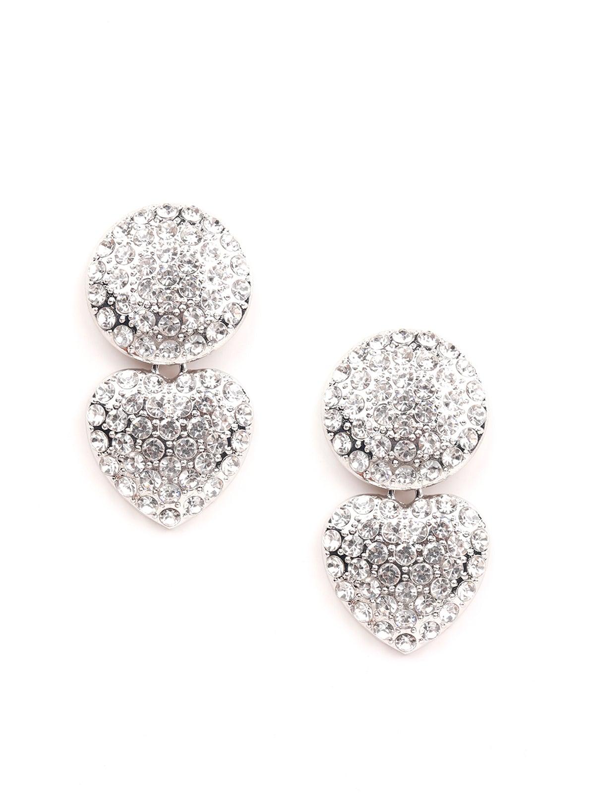 Women's Fully Studded Rounded And Heart-Shaped Crystal Earring