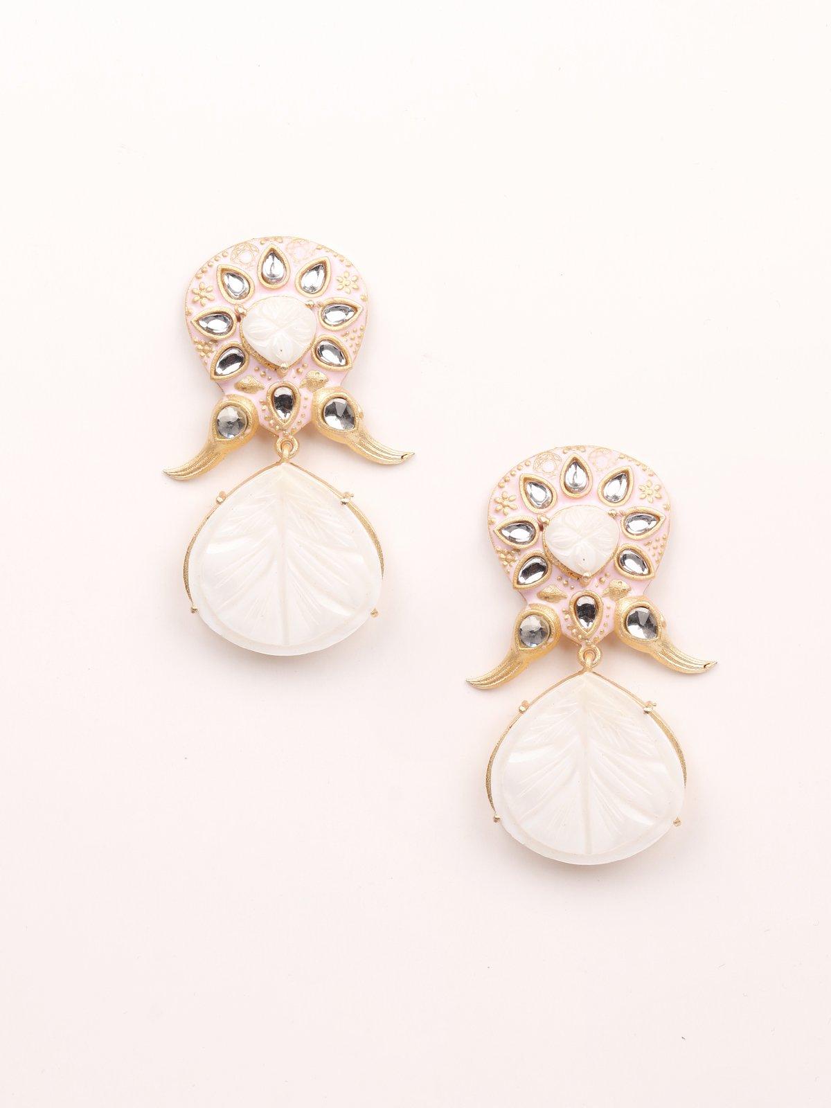 Women's Fusion Fairy White Earrings With Kundan Detailin