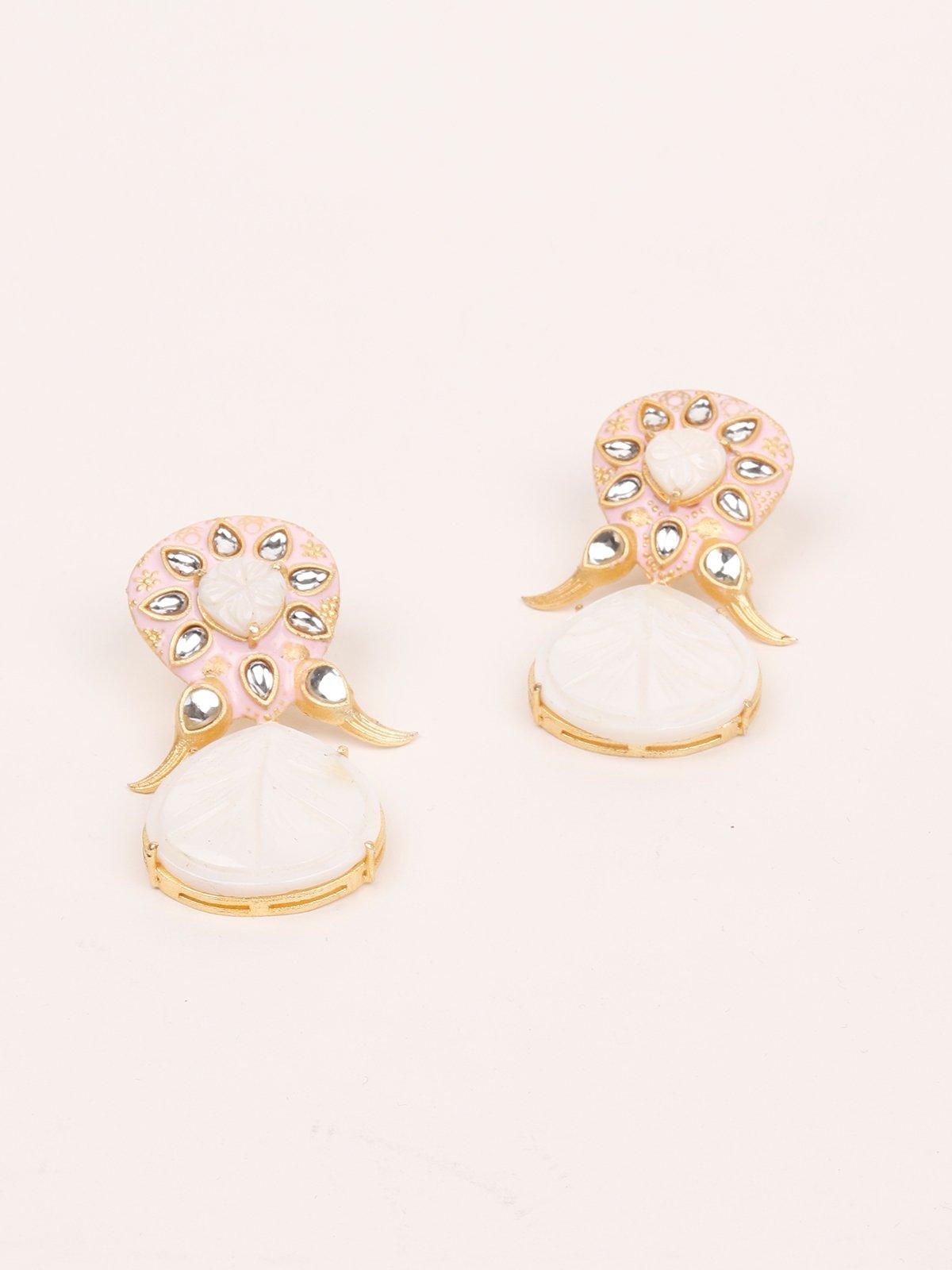 Women's Fusion Fairy White Earrings With Kundan Detailin