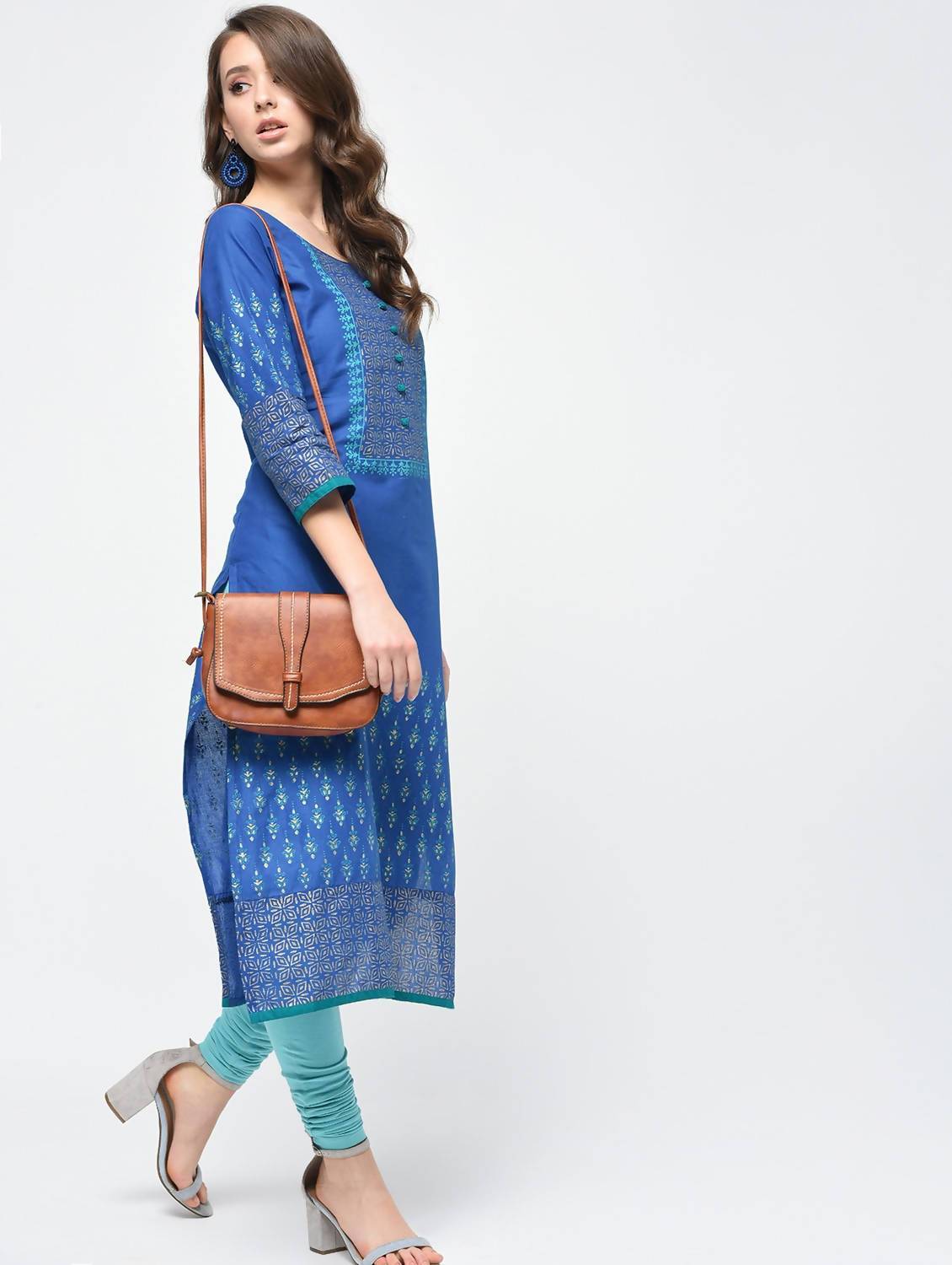 Women's Royal Blue Hand Block Print Straight Kurta Only