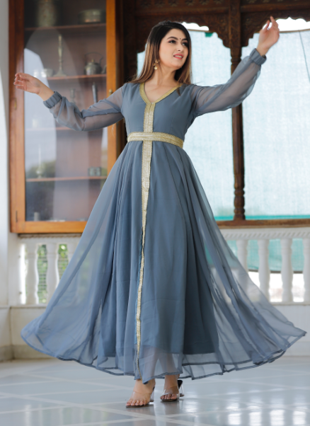 Women's Gray Kurta And Dupatta With Gota Patti Detailing