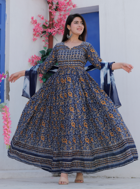 Women's Feel Fresh And Fabulous In Our Floral Printed Gown Set - Geeta Fashion