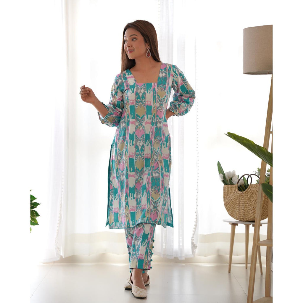 Women's Green Ikat Co-Ord Set