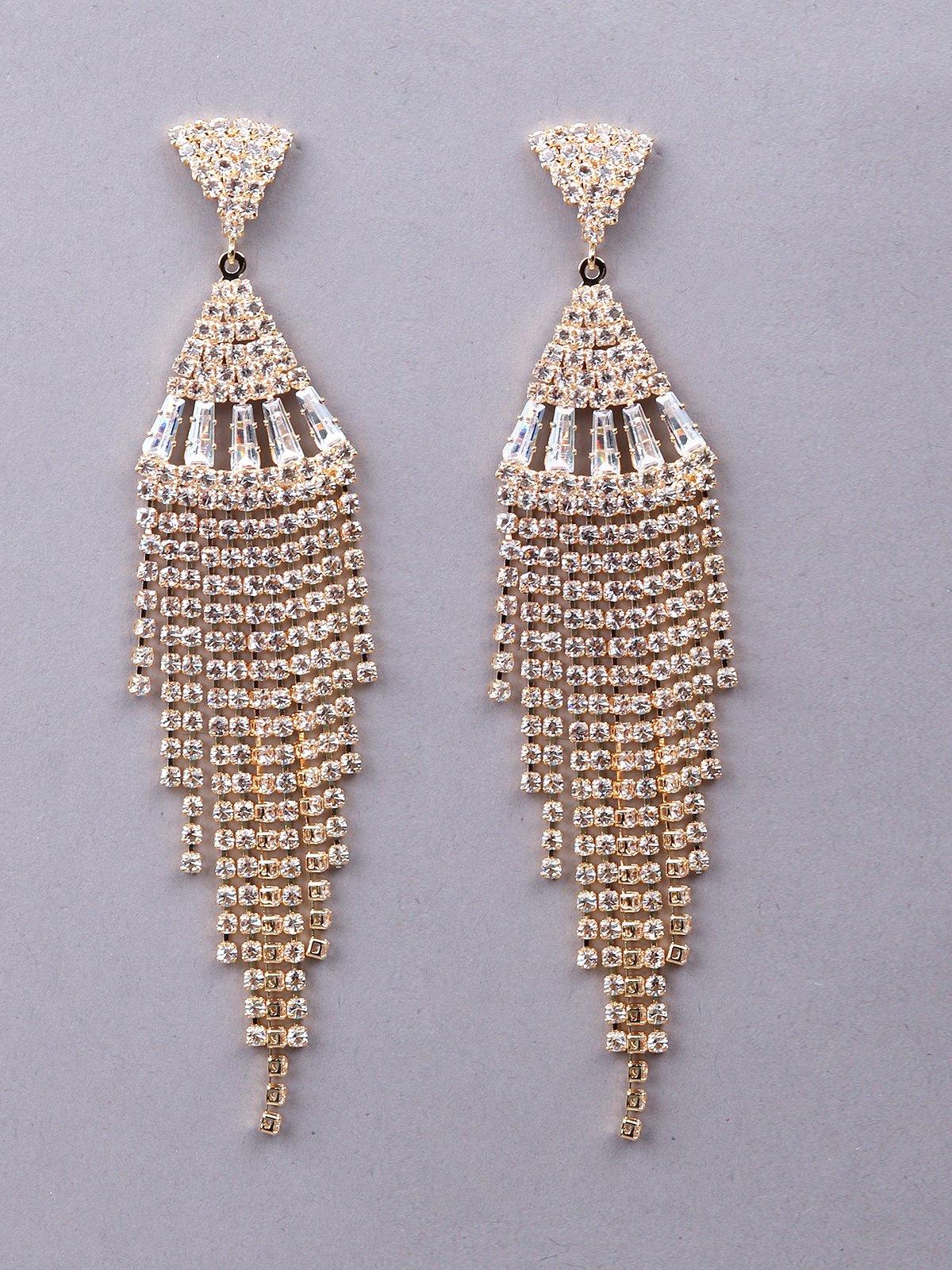 Women's Geometric Shape Crystal-Embellished Tassel Drop Earring