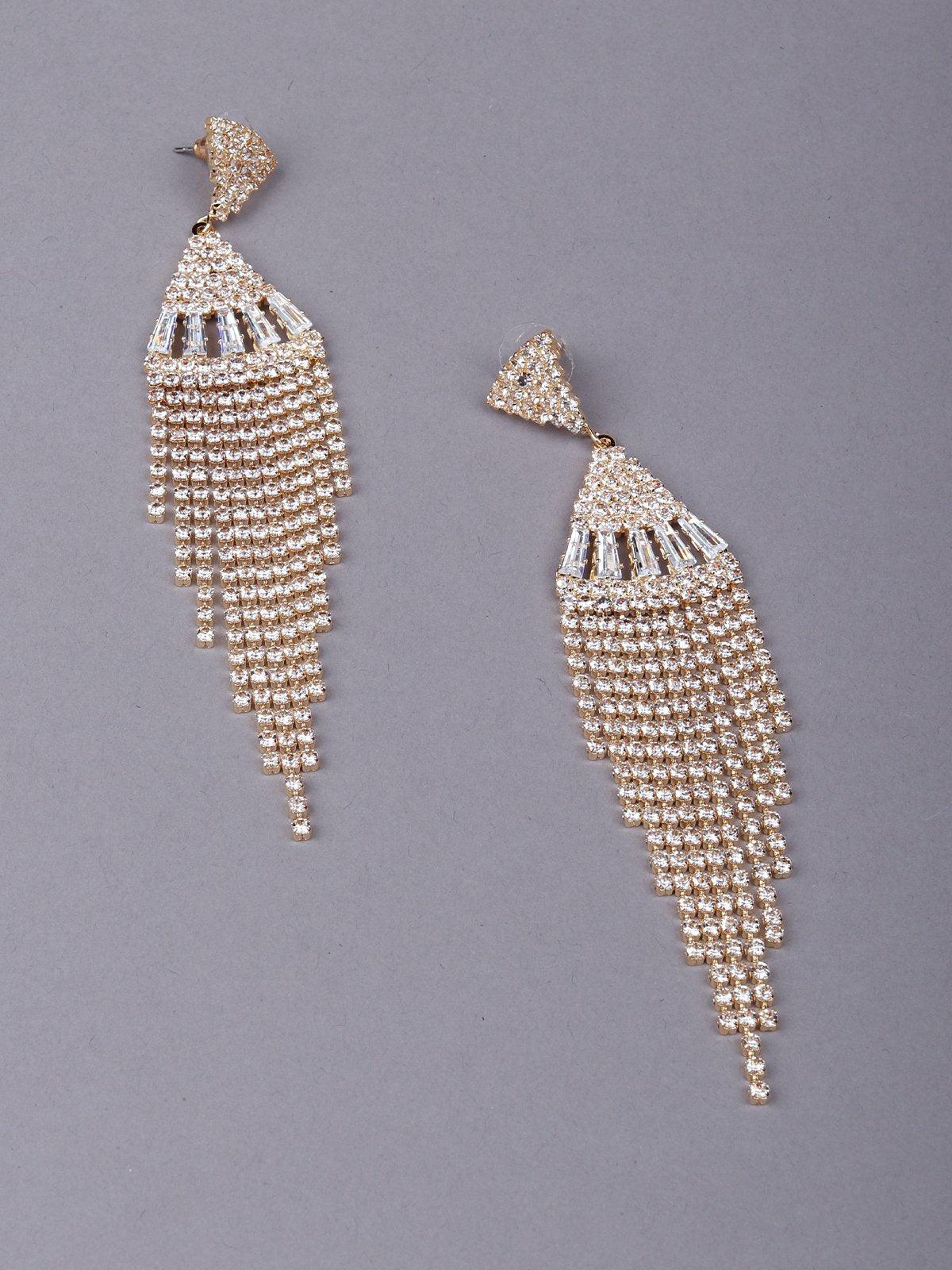 Women's Geometric Shape Crystal-Embellished Tassel Drop Earring