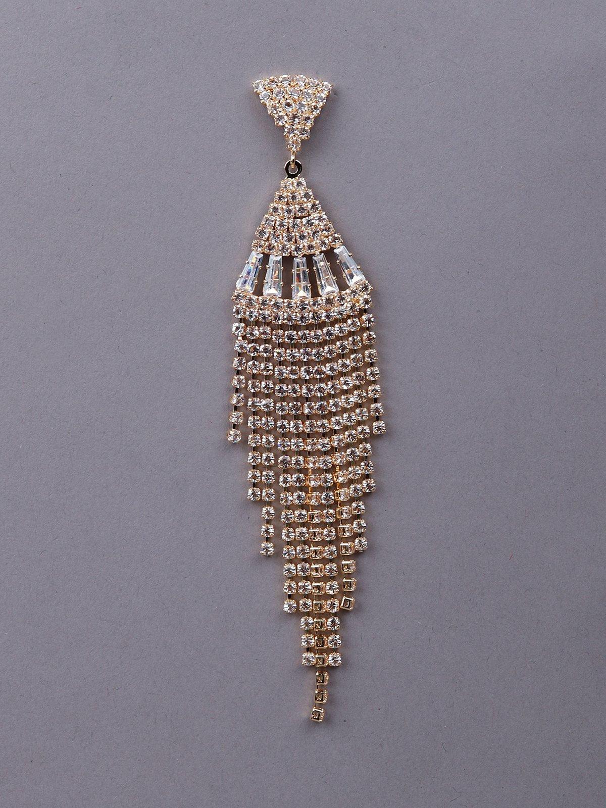 Women's Geometric Shape Crystal-Embellished Tassel Drop Earring