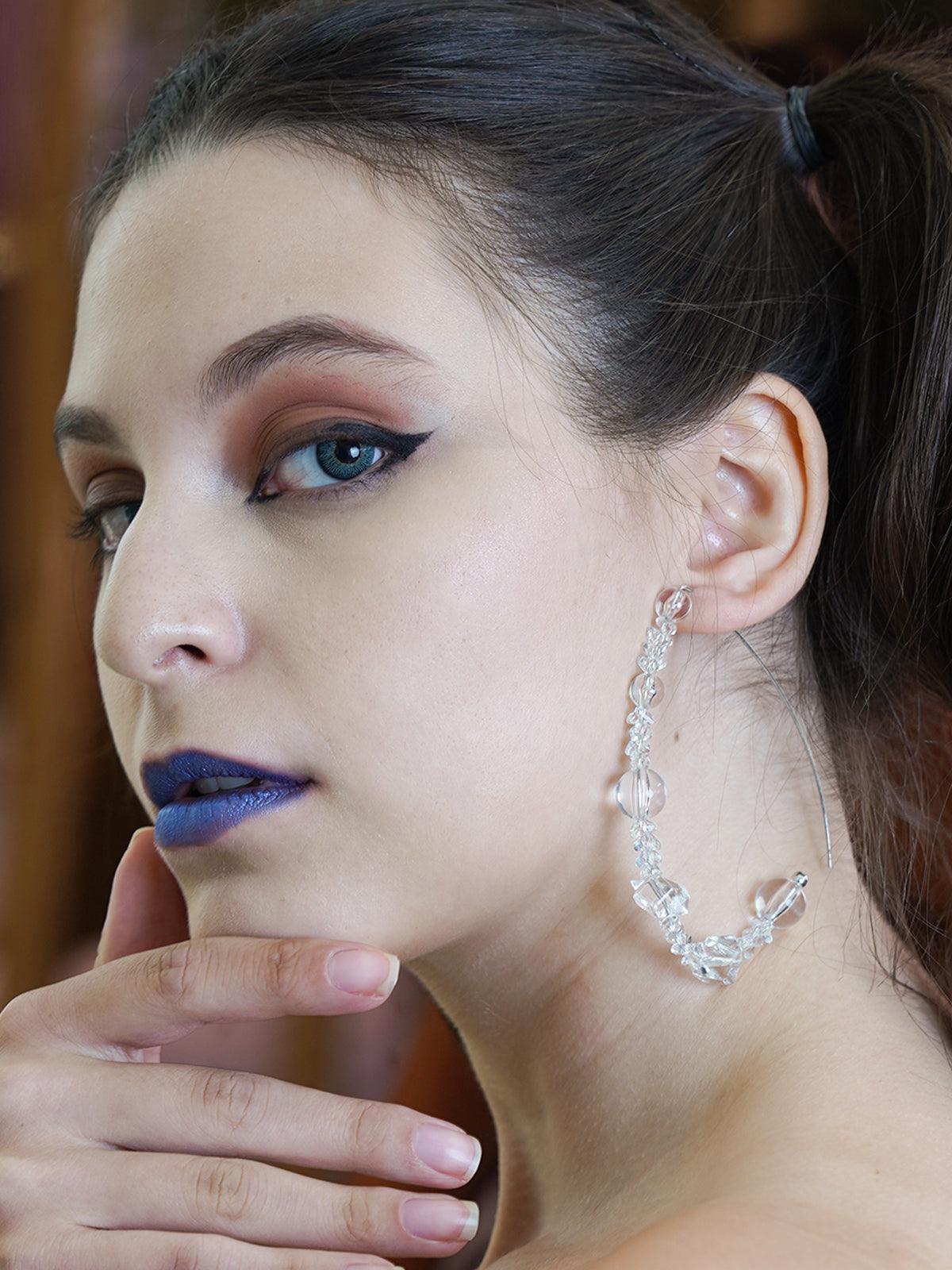Women's Glass Stone Hoop Earring