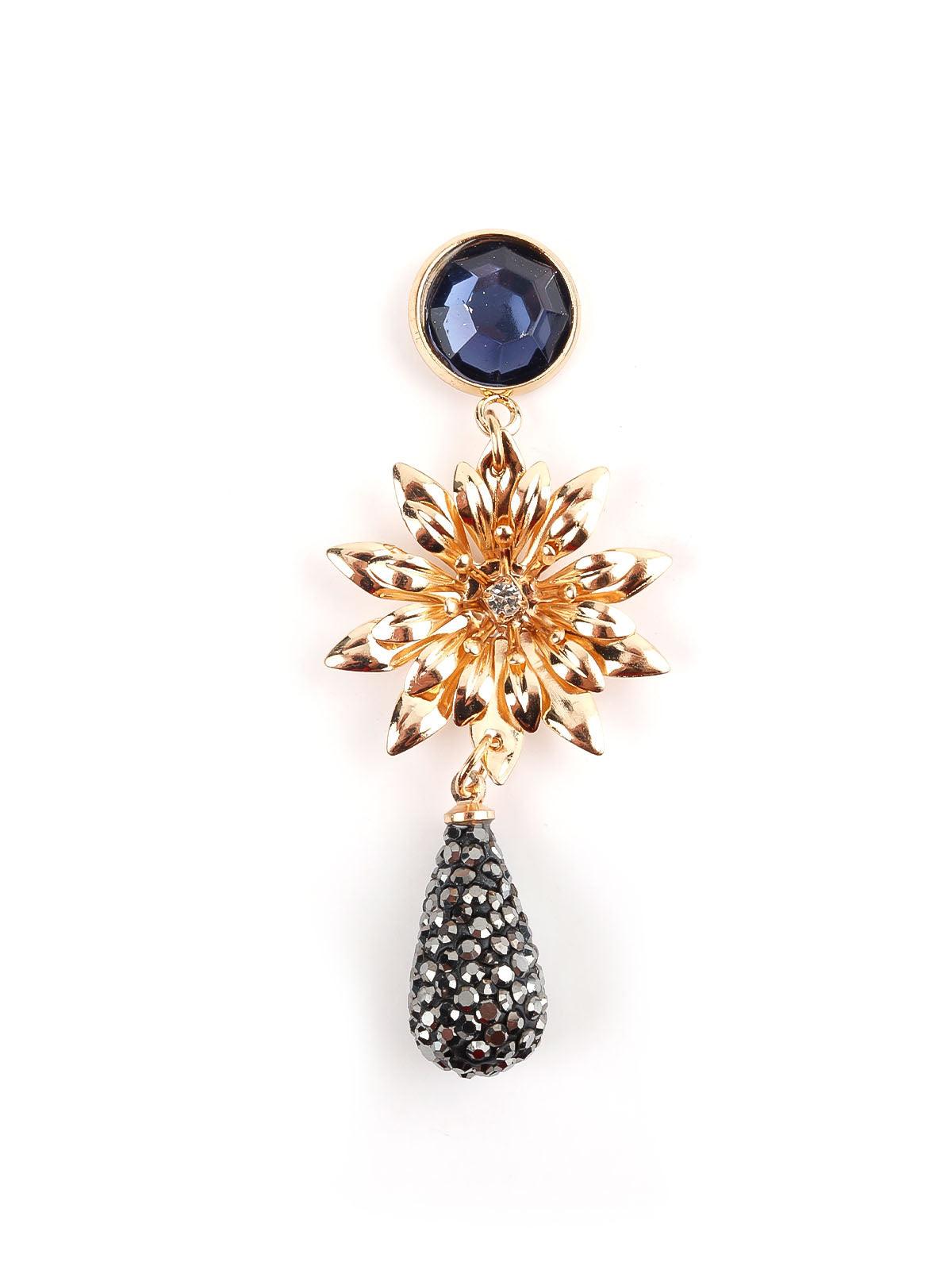Women's Gold And Blue Delicate Flower Drop Earring
