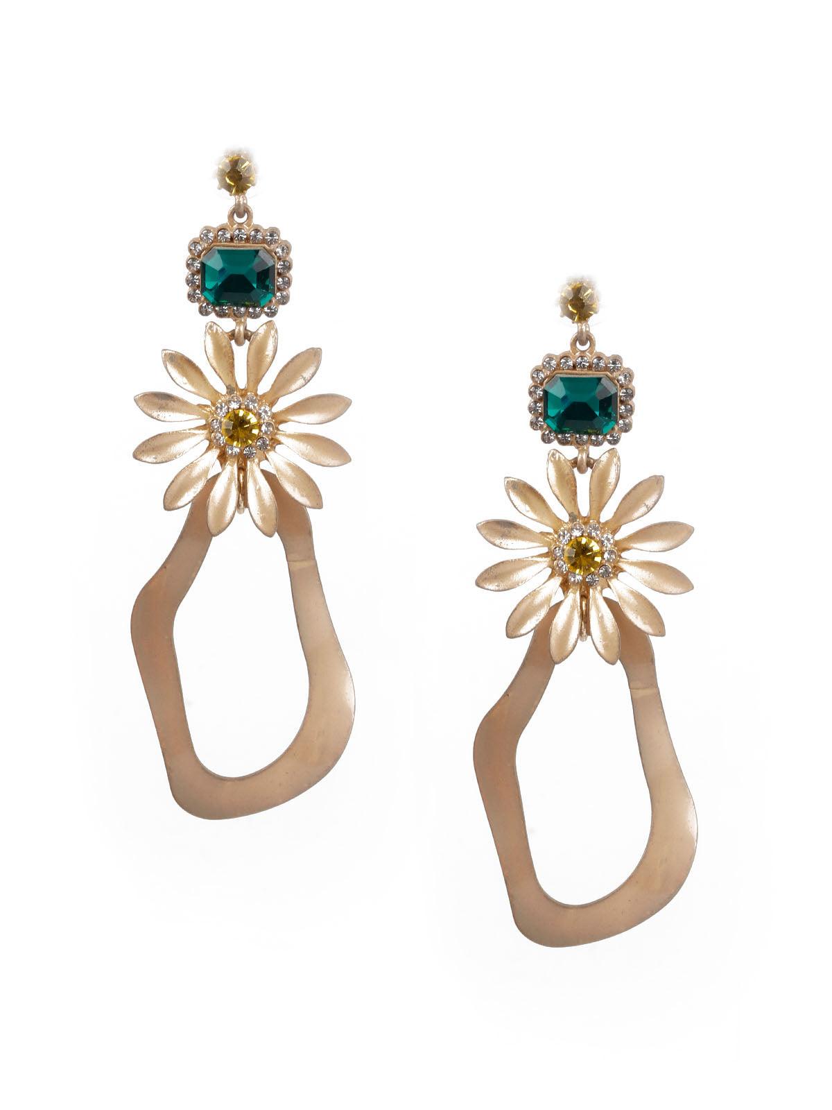 Women's Gold And Green Dangle Earring