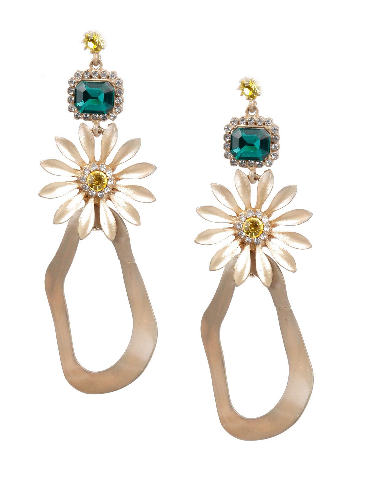 Women's Gold And Green Dangle Earring