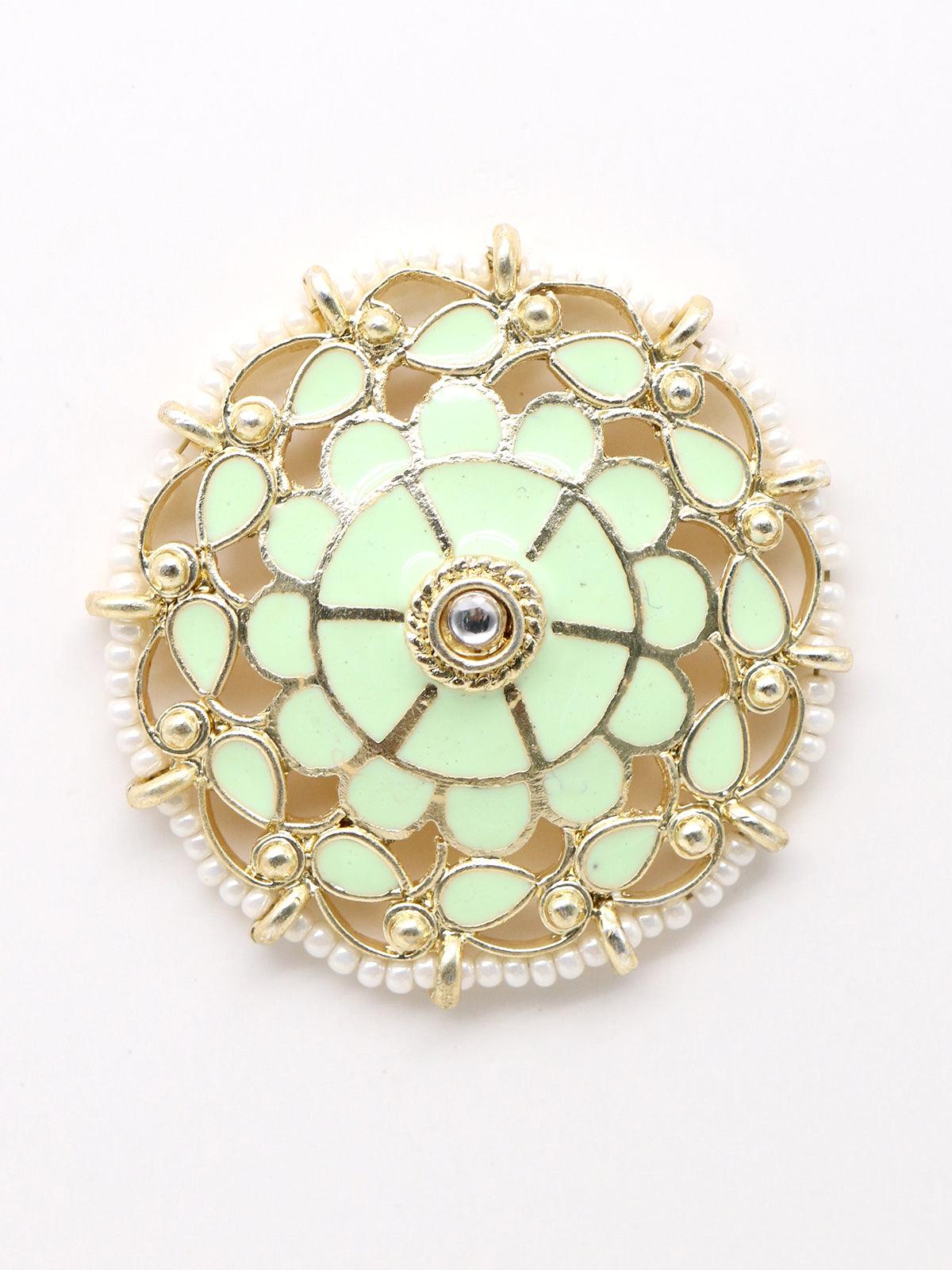 Women's Gold And Sober Green Tinted Stud Earrings