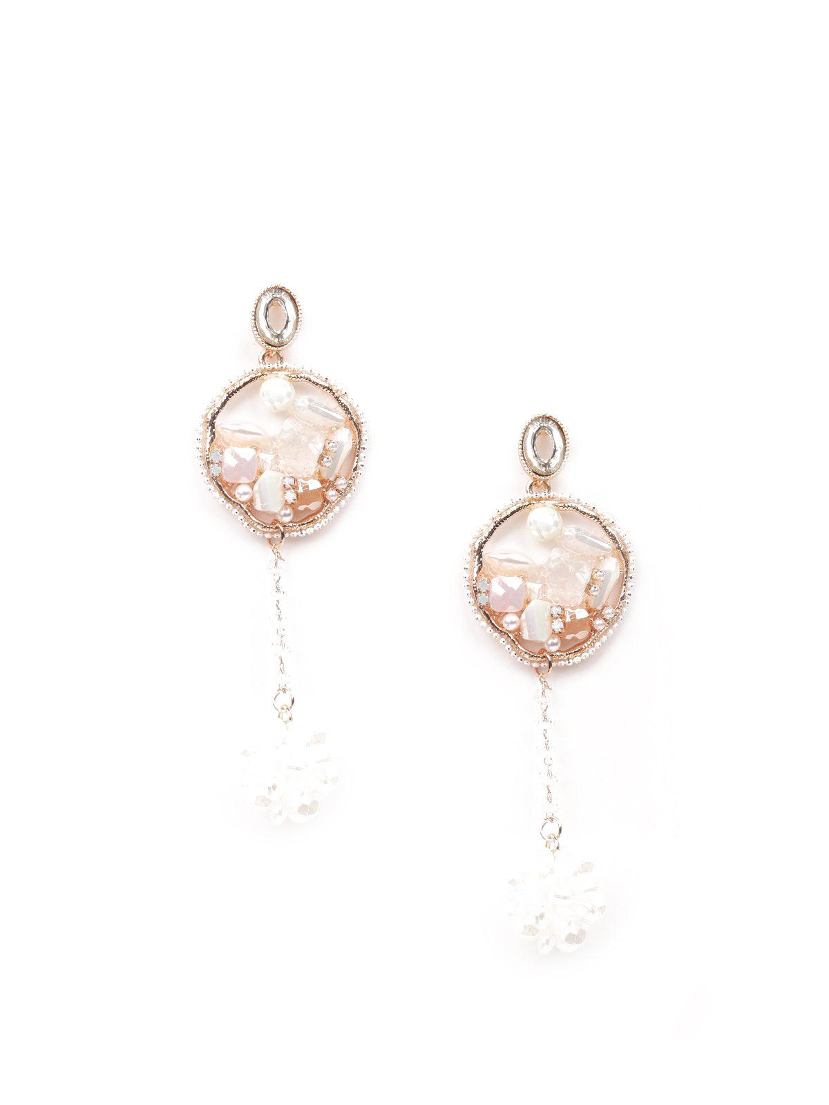Women's Gold And White Beaded Earring