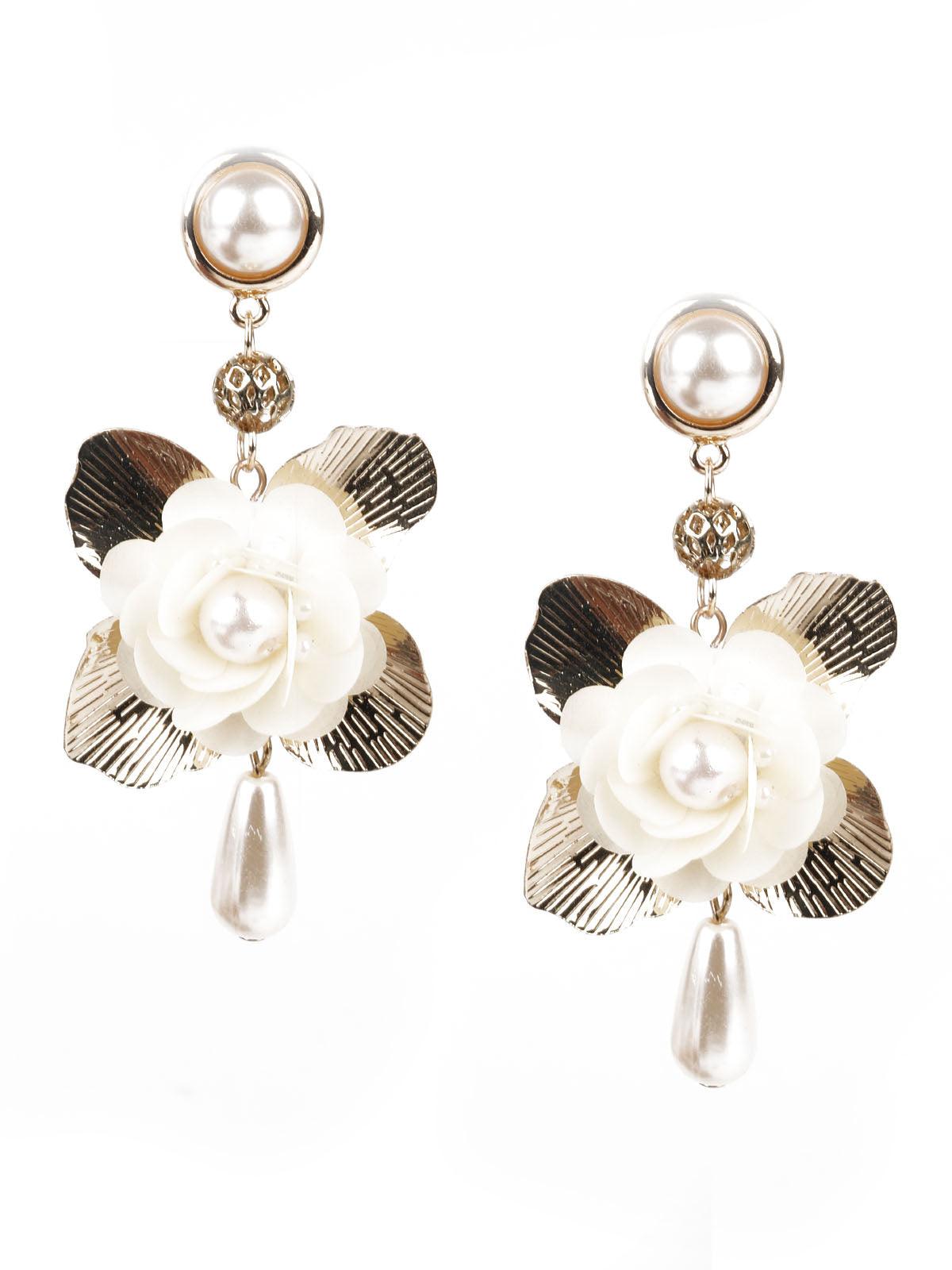 Women's Gold And White Dangle Earring
