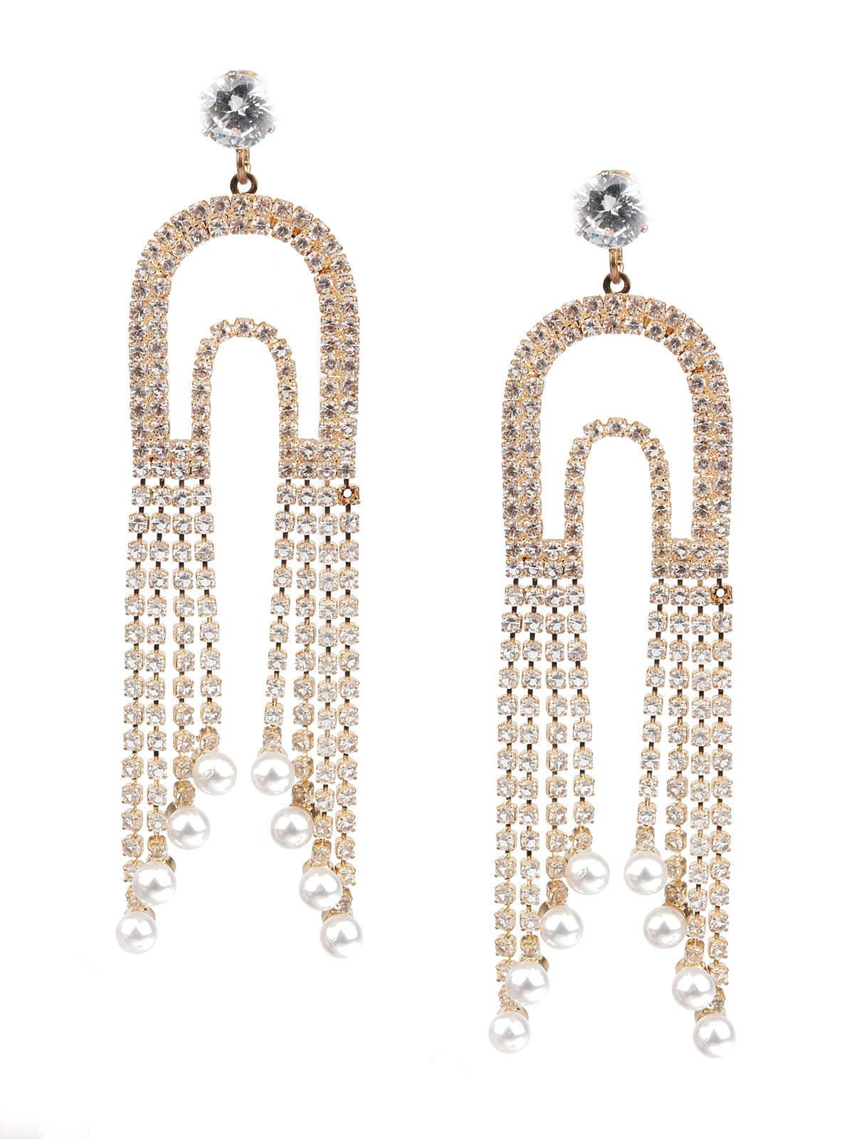 Women's Gold And White Dangle Earring