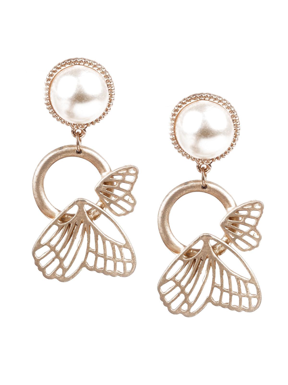 Women's Gold And White Dangler Earring