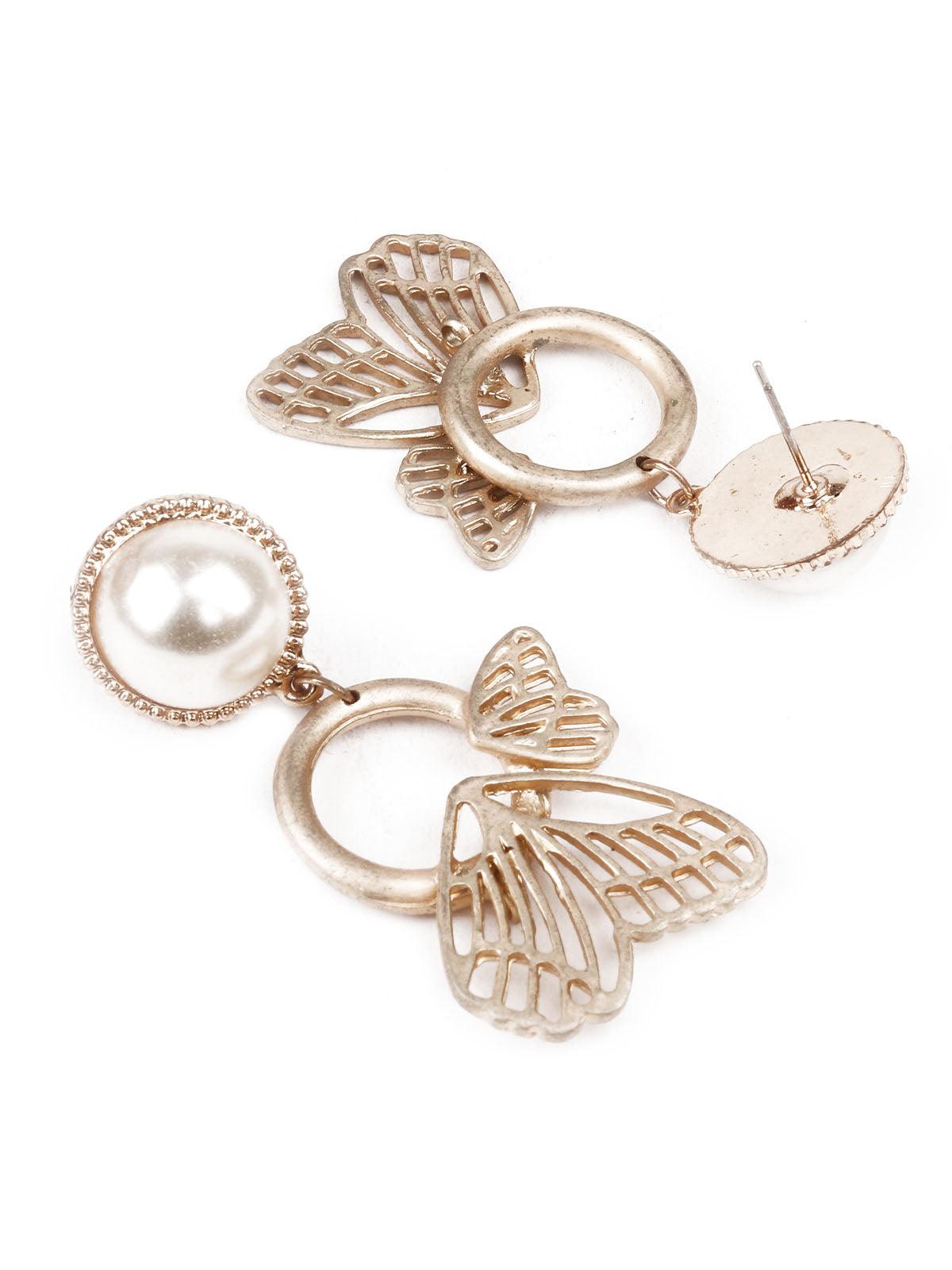 Women's Gold And White Dangler Earring