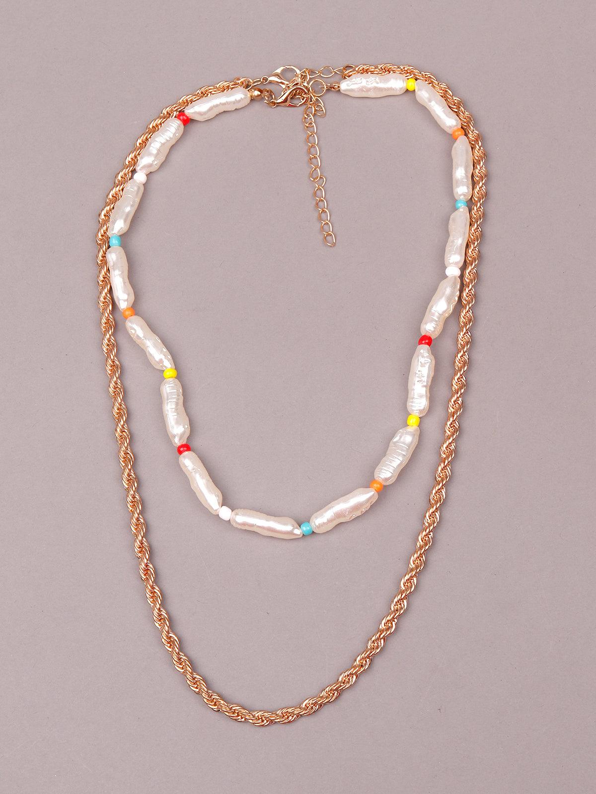 Women's Gold And White Layered Necklac