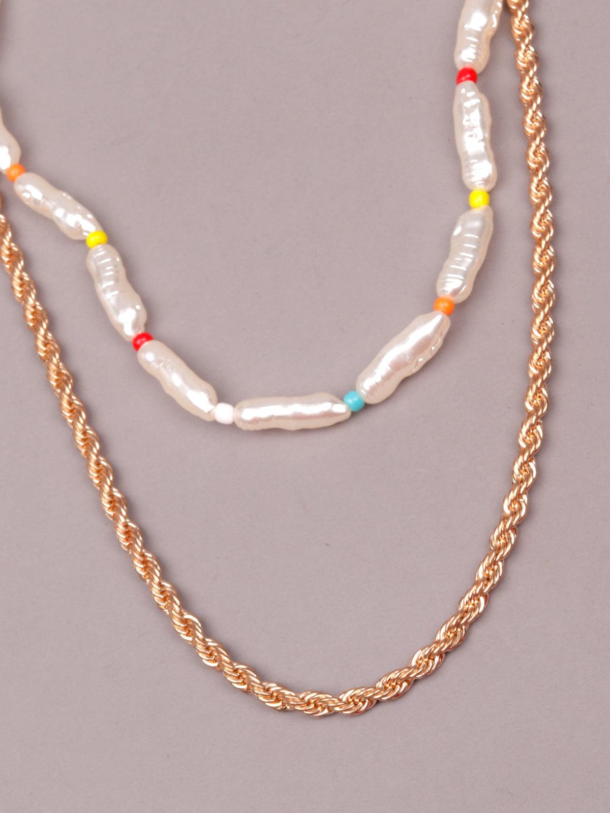 Women's Gold And White Layered Necklac