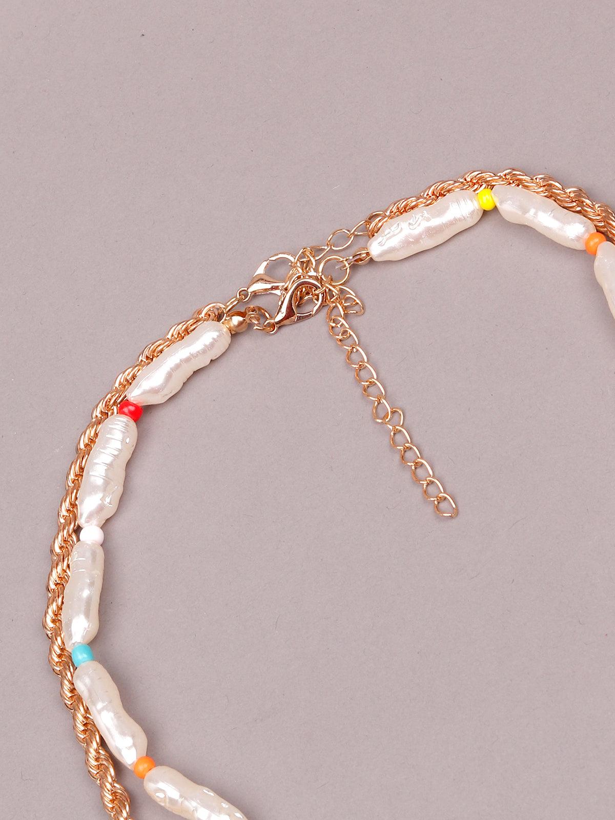 Women's Gold And White Layered Necklac