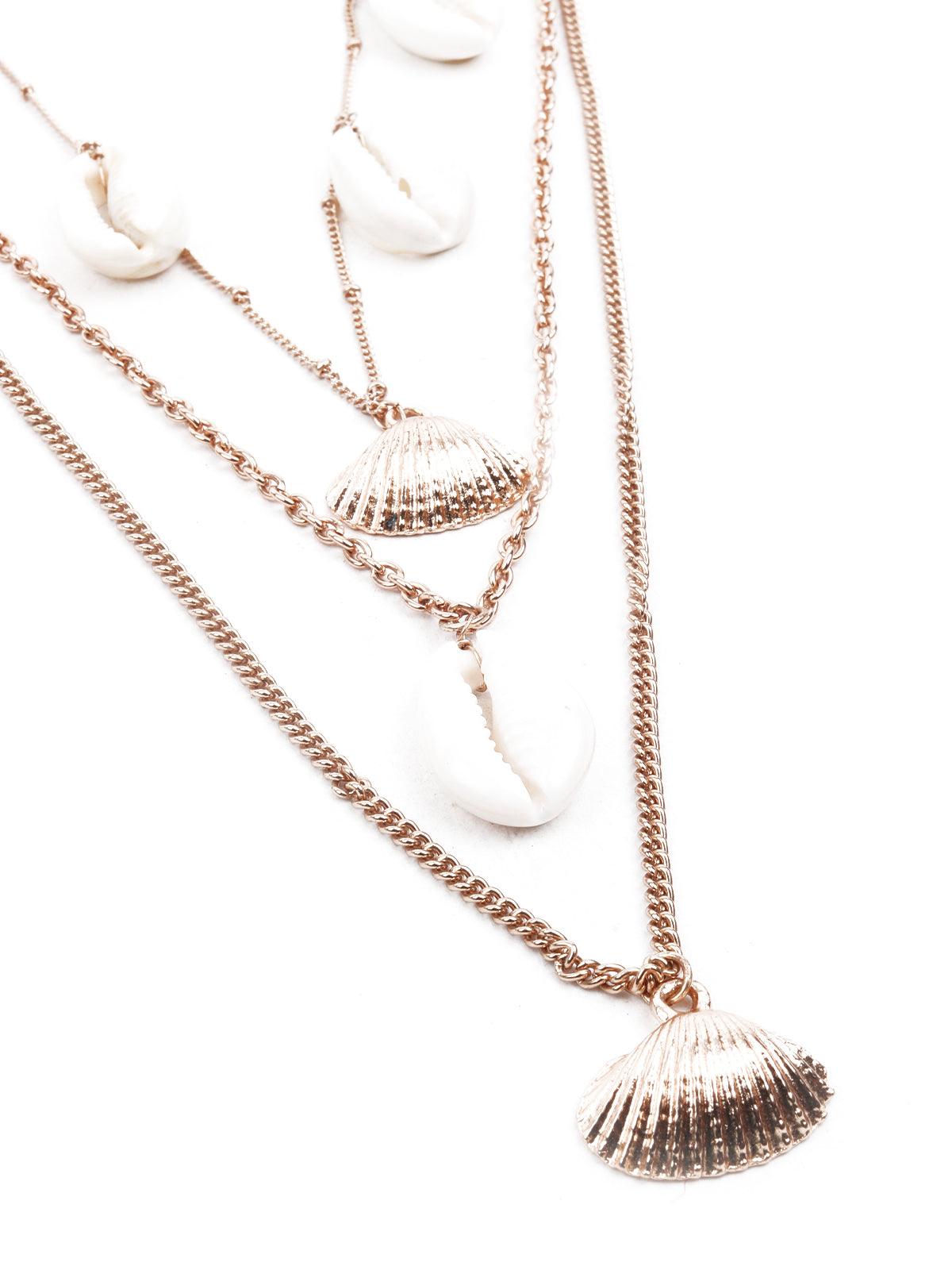 Women's Gold And White Shell Neck Piec