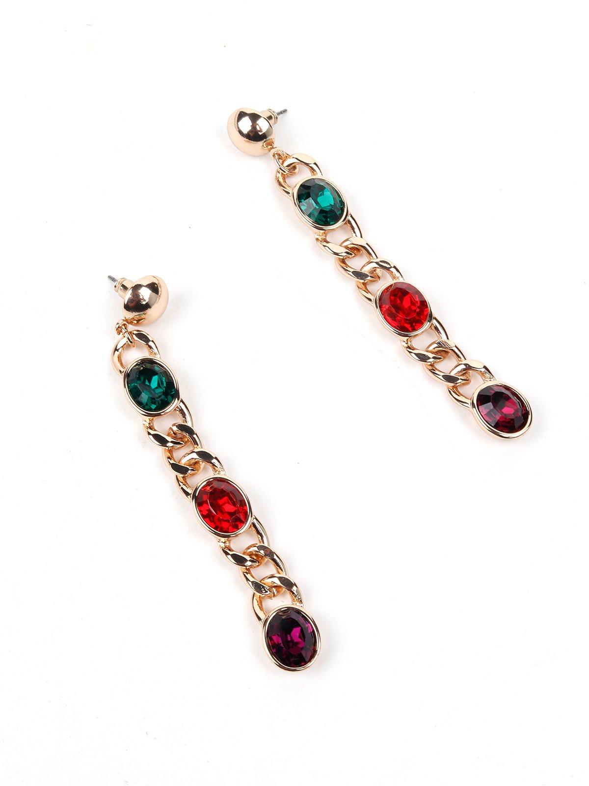 Women's Gold Chained Gem Stone Earring