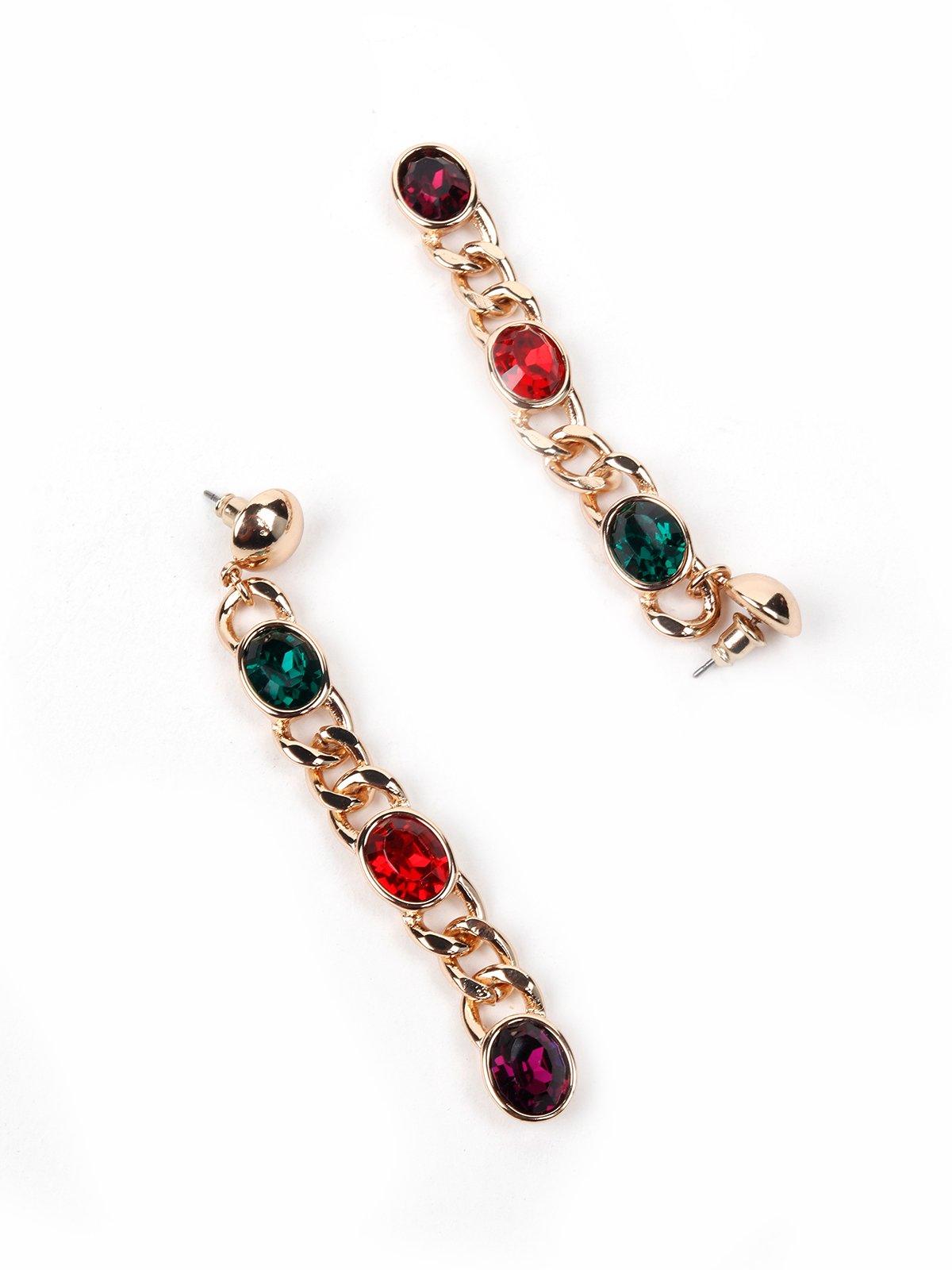 Women's Gold Chained Gem Stone Earring