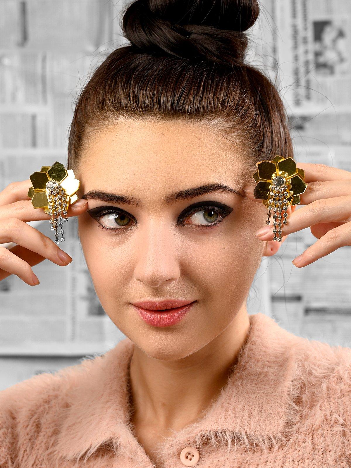 Women's Gold Plated Floral Crystal Drop Earring
