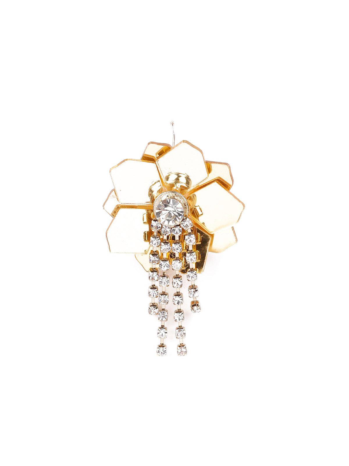 Women's Gold Plated Floral Crystal Drop Earring