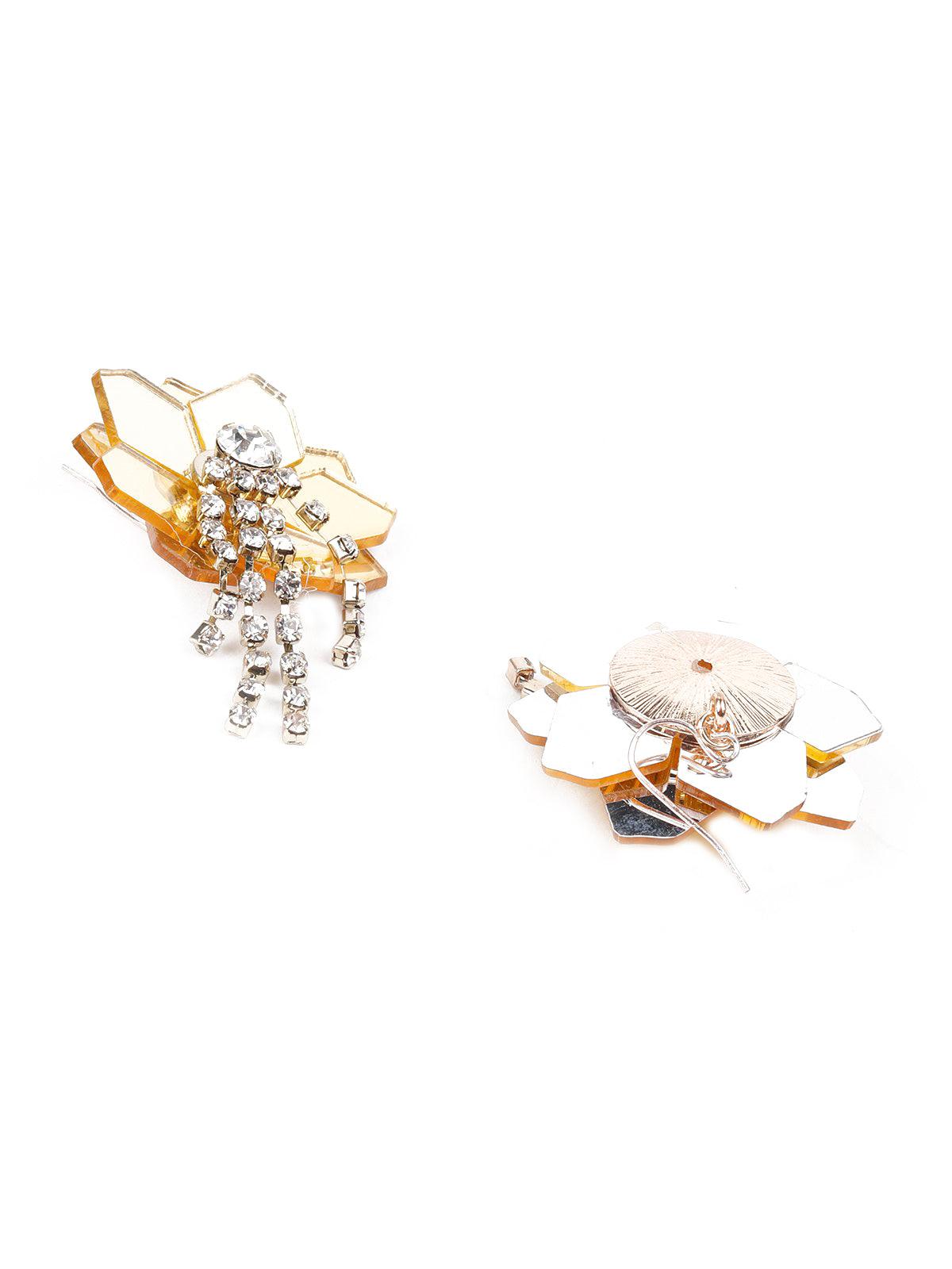 Women's Gold Plated Floral Crystal Drop Earring