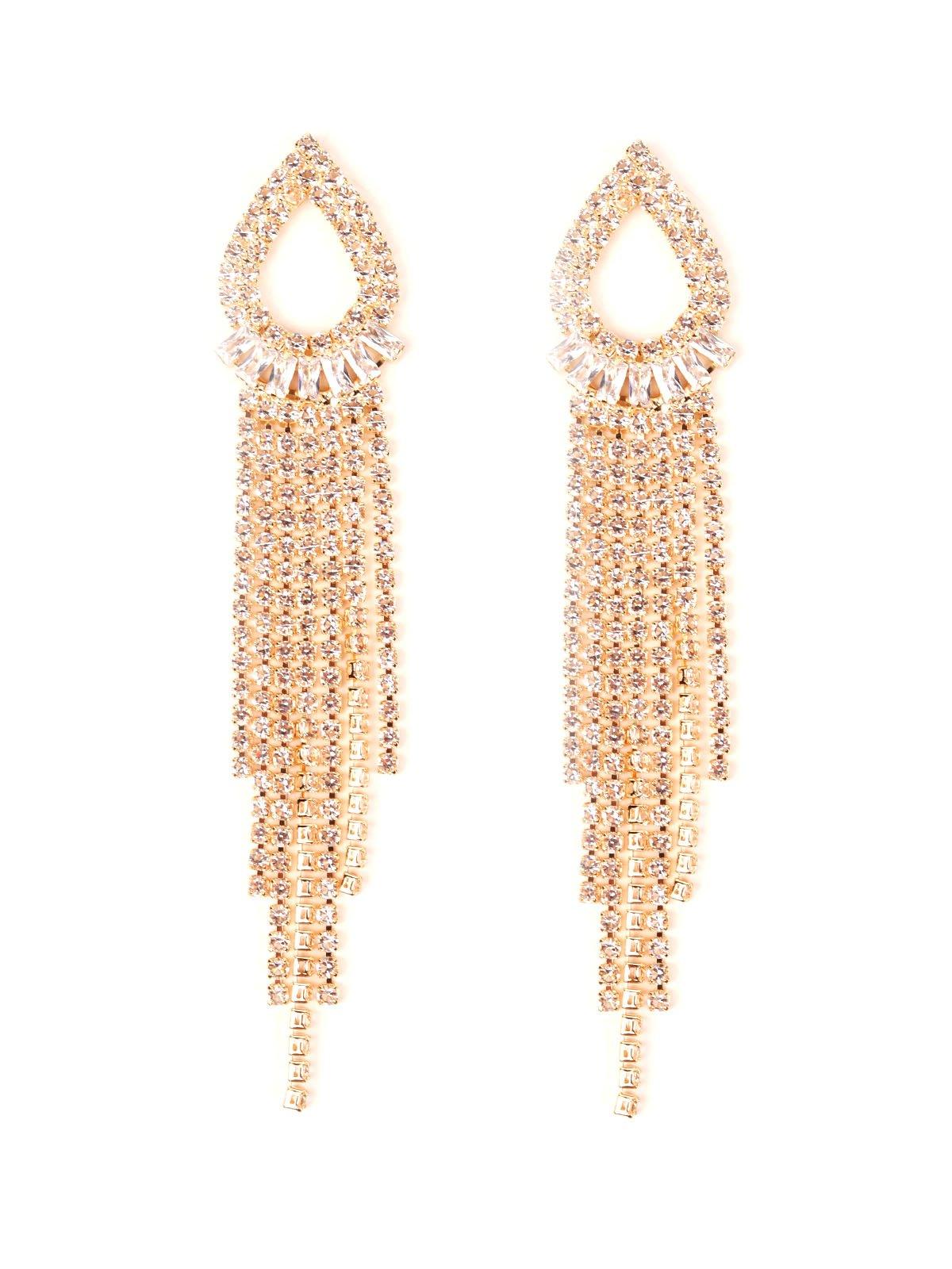 Women's Gold Sparkly Crystal Drop Tassel Earring